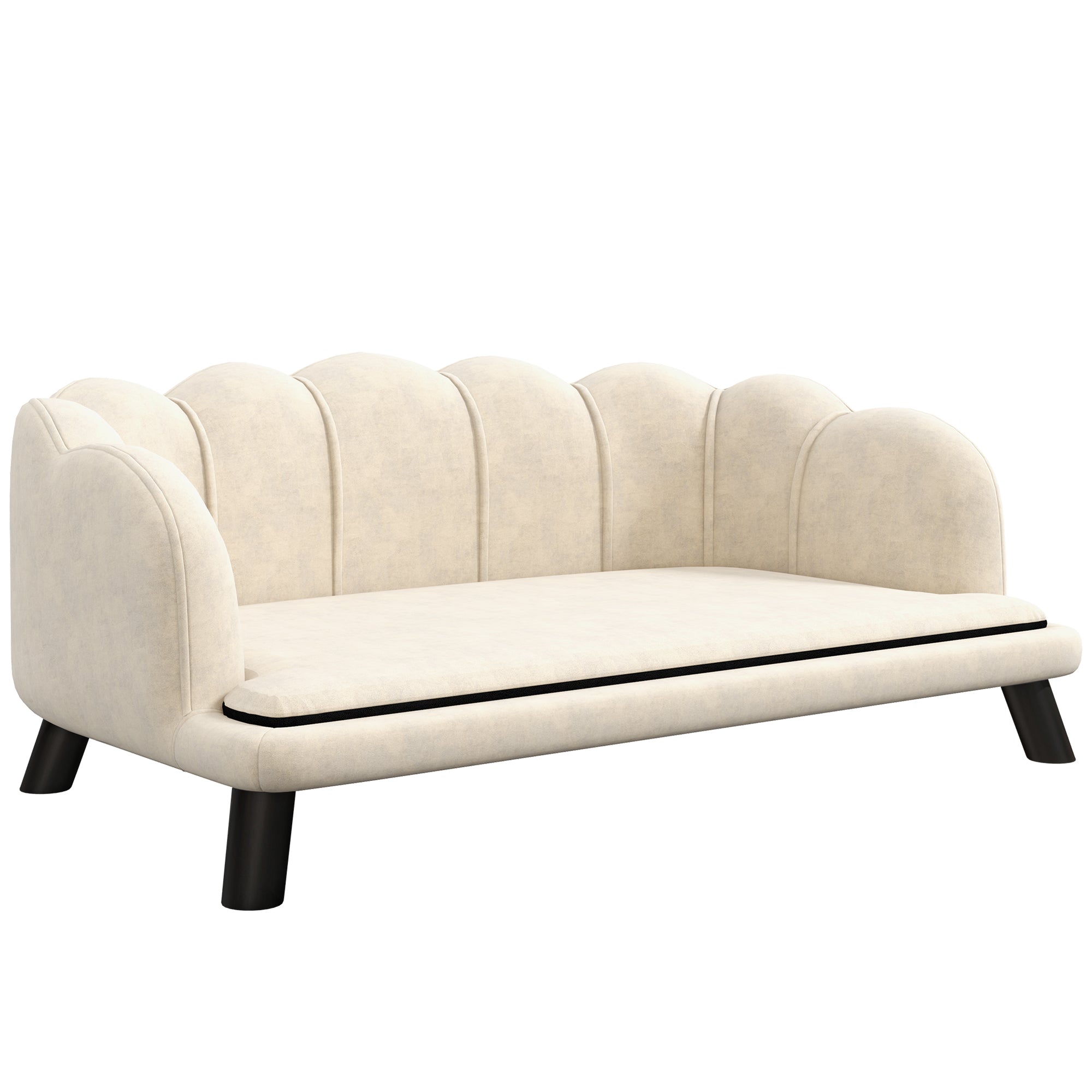 PawHut Hundesofa für Hunde und Katzen mit modernem Muschel-Design, Maße 98L x 60B x 35H cm, Plüsch-Velours-Kissen Creme