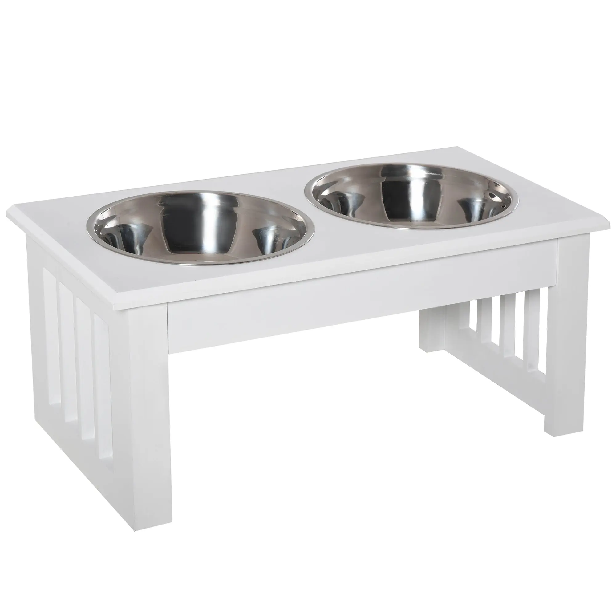 Raised Feeder for Dogs with Stand and 2 Removable Stainless Steel Bowls Pet Feeder Food and Water 44x24x15 cm White
