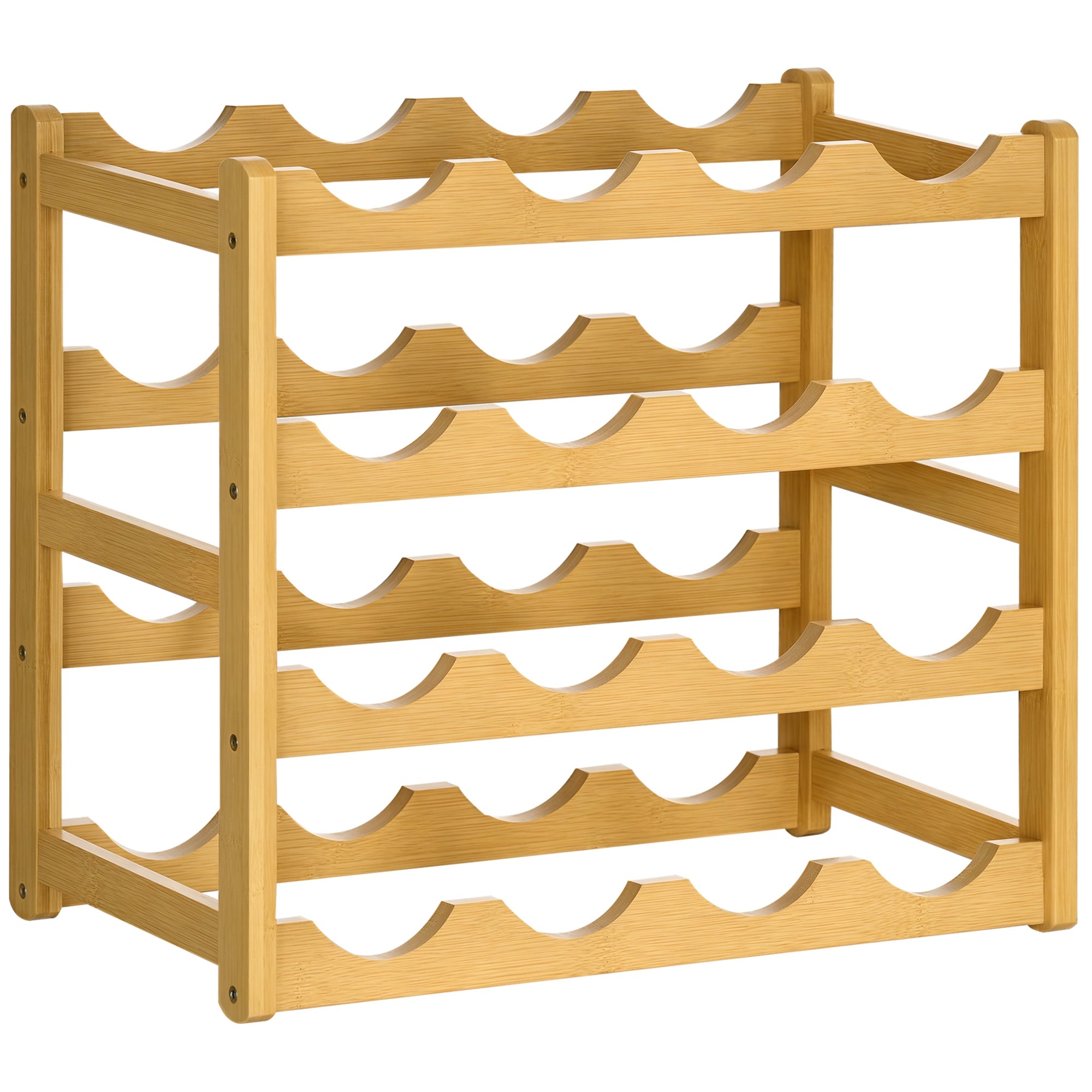 HOMCOM Weinregal für 16 Flaschen Stapelbares Flaschenregal Flaschenhalter Weinflaschenhalter aus Bambus für Keller, Abstellraum, 43 x 23,5 x 38 cm Naturholz