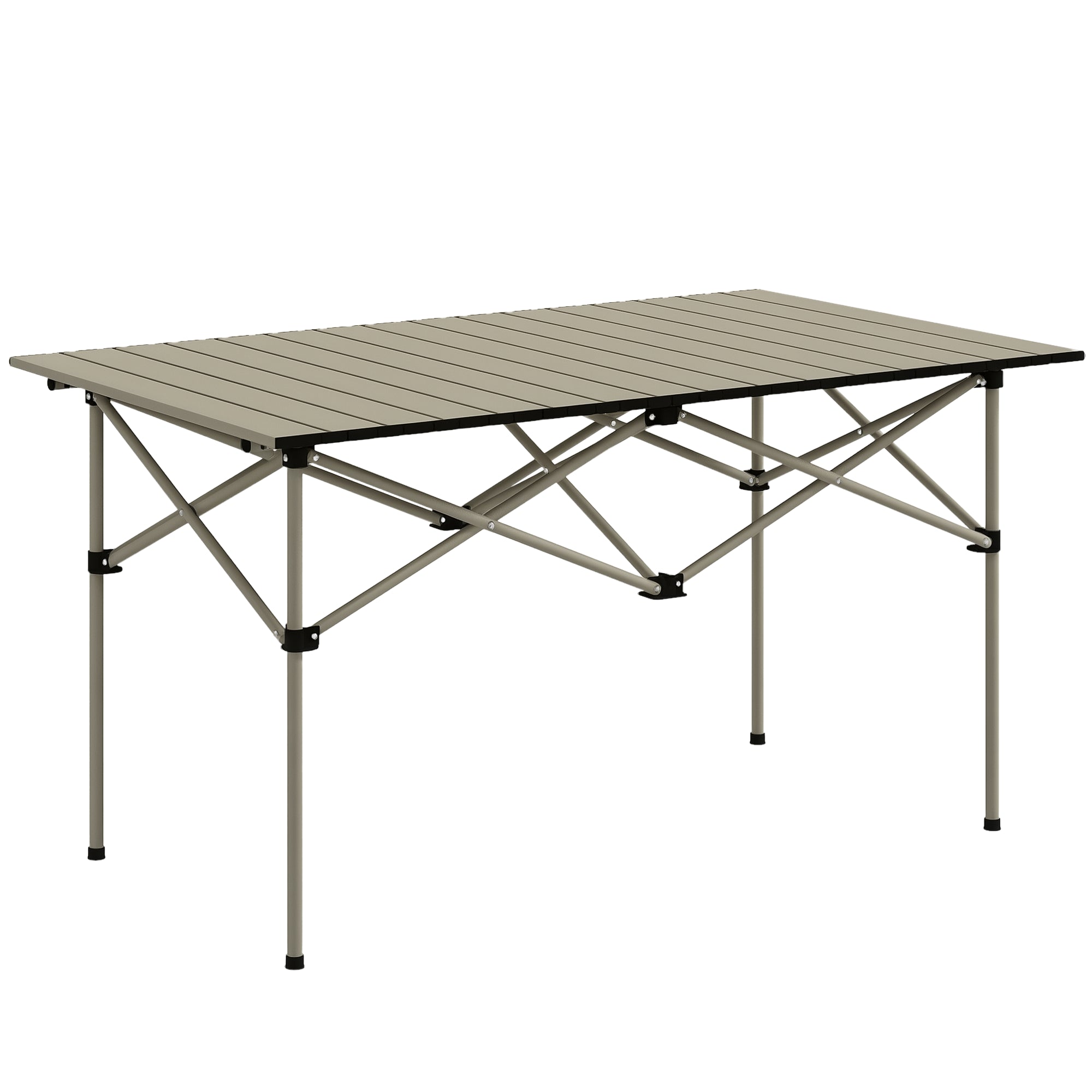 Outsunny Campingbord - Sammenklappeligt Bord med Rullbart Bordplade og X-Ramme - Letvægts Aluminium til 2 Personer - Sidebord til Have, Altan, Camping 95 x 55 cm Khaki
