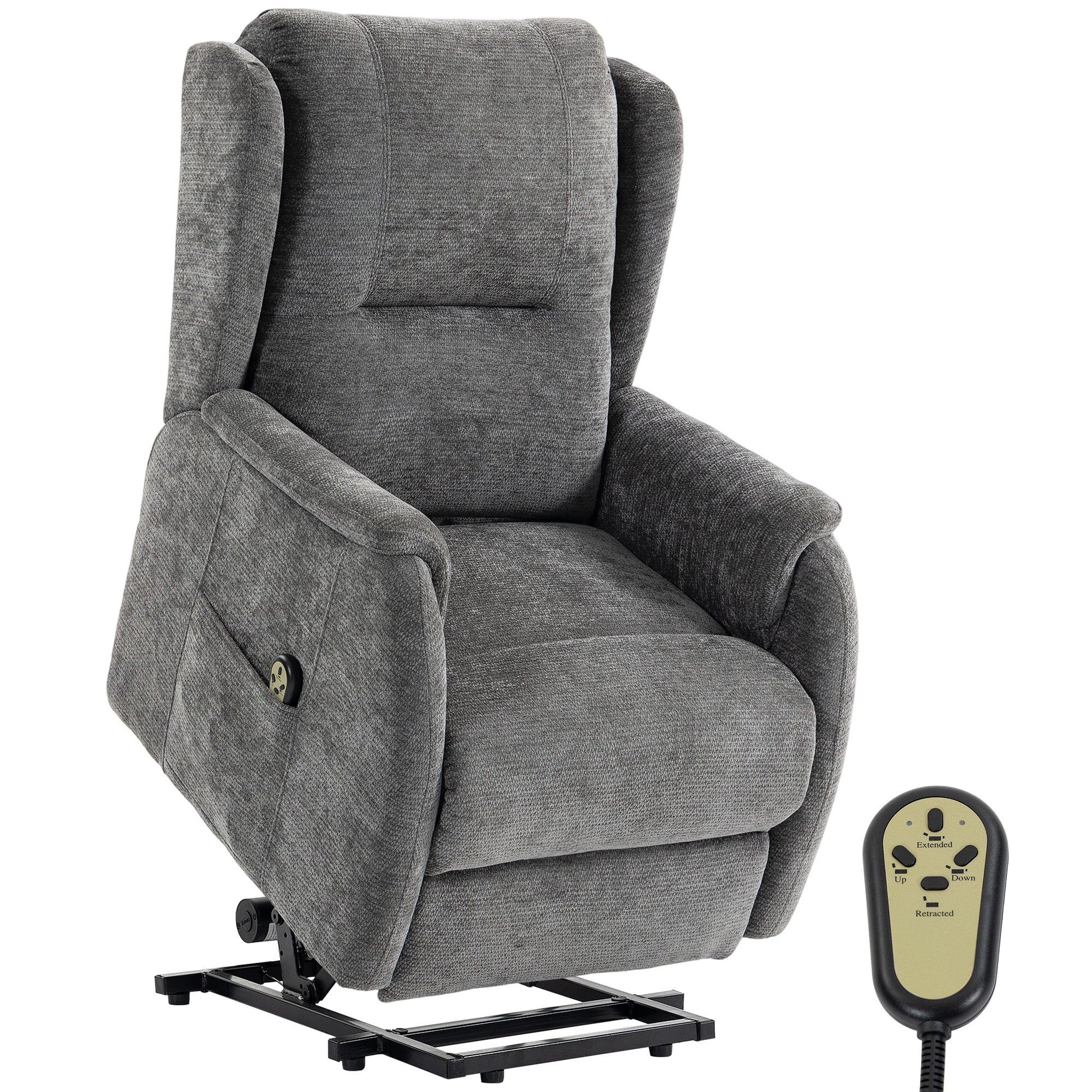 Fauteuil releveur électrique HOMCOM avec inclinaison motorisée, double moteur, télécommande et tissu chenille – Gris foncé