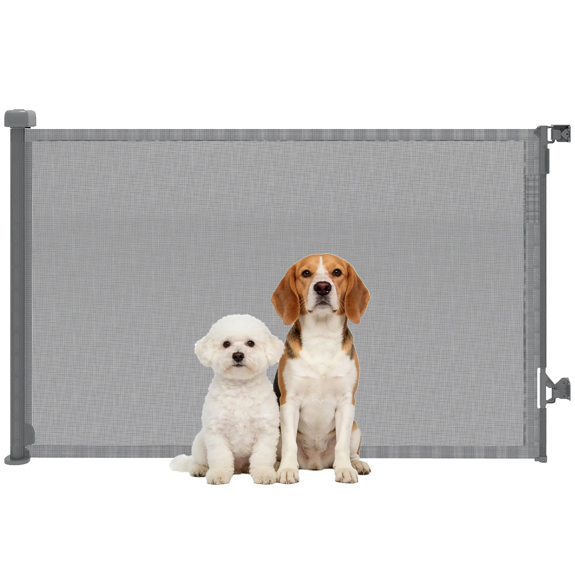 Retractable Safety Gate for Dogs — Extends to 55.1 in (140 cm) Wide, 36.6 in (93 cm) High — No-Threshold Design, One-Hand Operation, Gray
