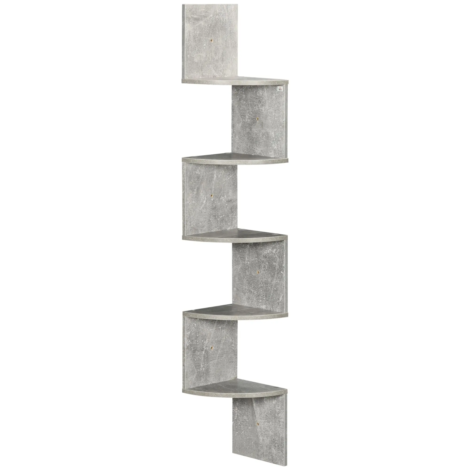 Zigzag Shape Wall Mount Corner Storage Shelf 20L x 20W x 126H cm 5 Levels Wood Gray
