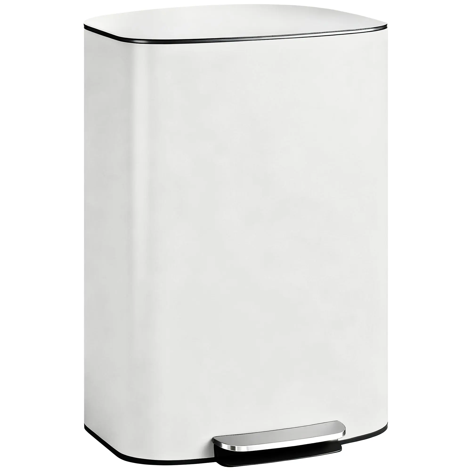 50L Kitchen Step Trash Can – Stay-Open & Soft-Close Lid, Pedal Bin, Stainless Steel, Cream White, 17.8 x 14.4 x 24.6 in