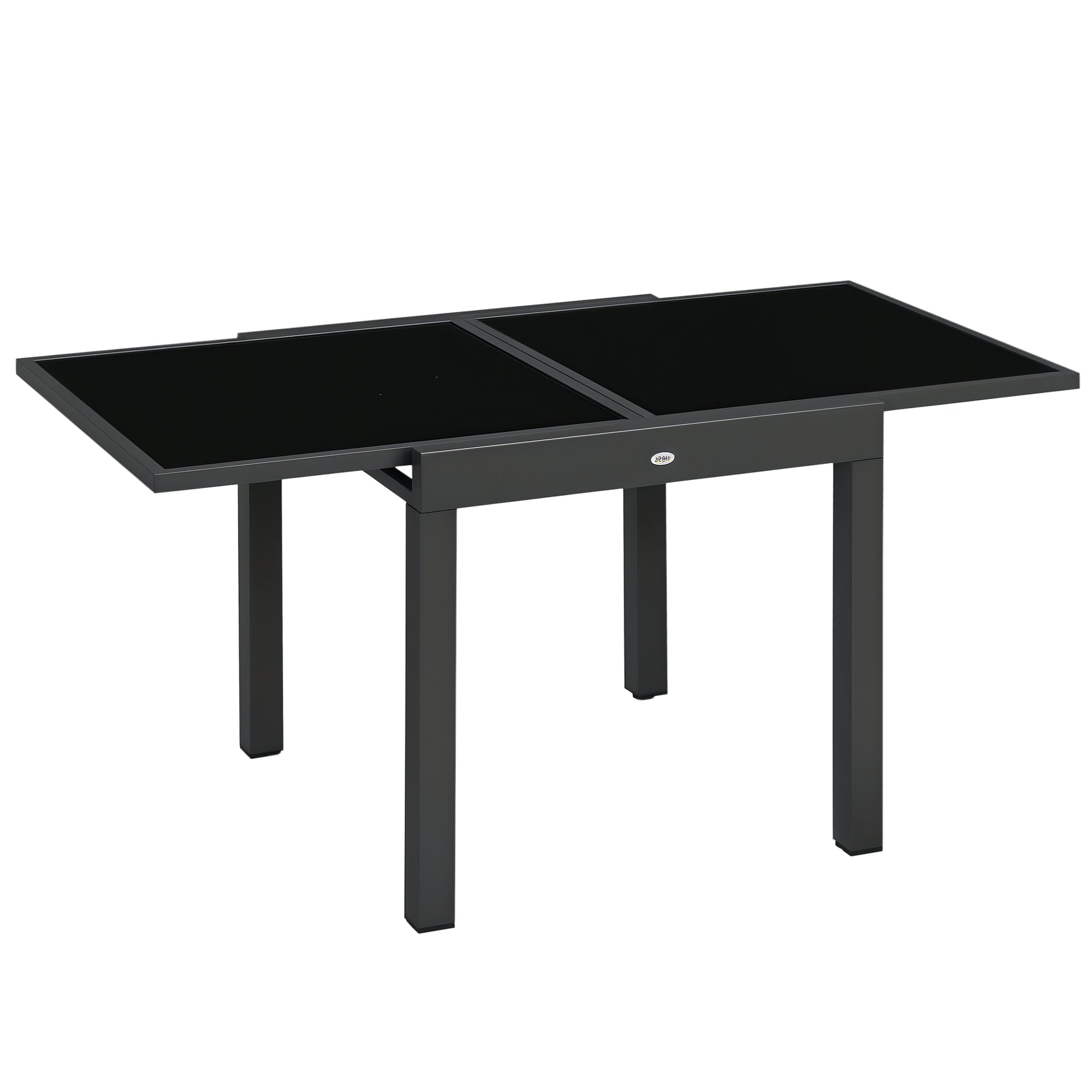 Outsunny Aluminium Udstrækbar Havebord Rektangulært Spisebord med Tempereret Glas Top til 4-6 Personer Kapacitet 50 kg til Terrassen 80-160x80x75 cm Sort