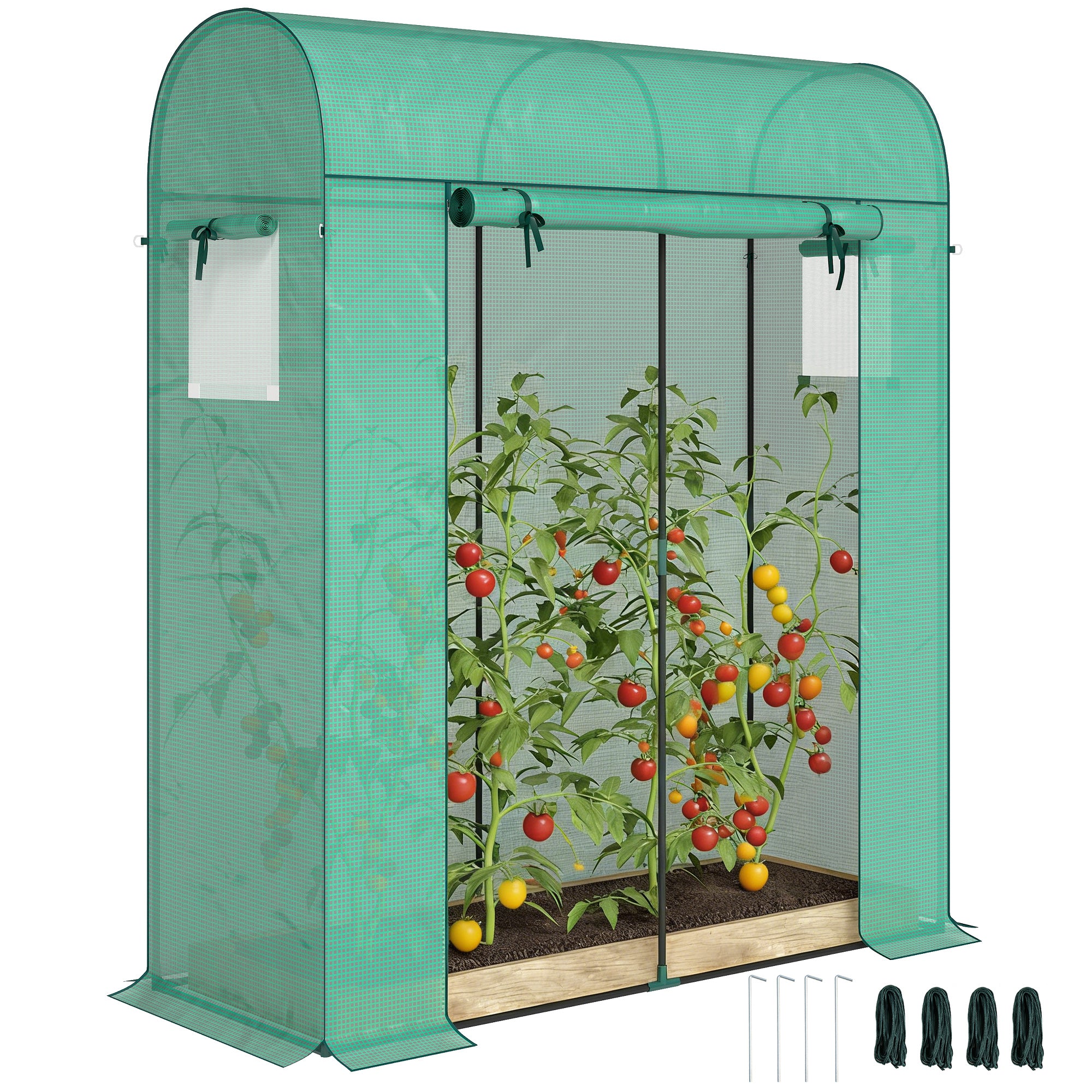 Garden Greenhouse — Small Balcony Greenhouse with PE Cover & Steel Frame, Roll-Up Door & Mesh Windows, for Vegetables & Flowers, Indoor/Outdoor — 170 x 68 x 200 cm (67 x 27 x 79 in) — Green