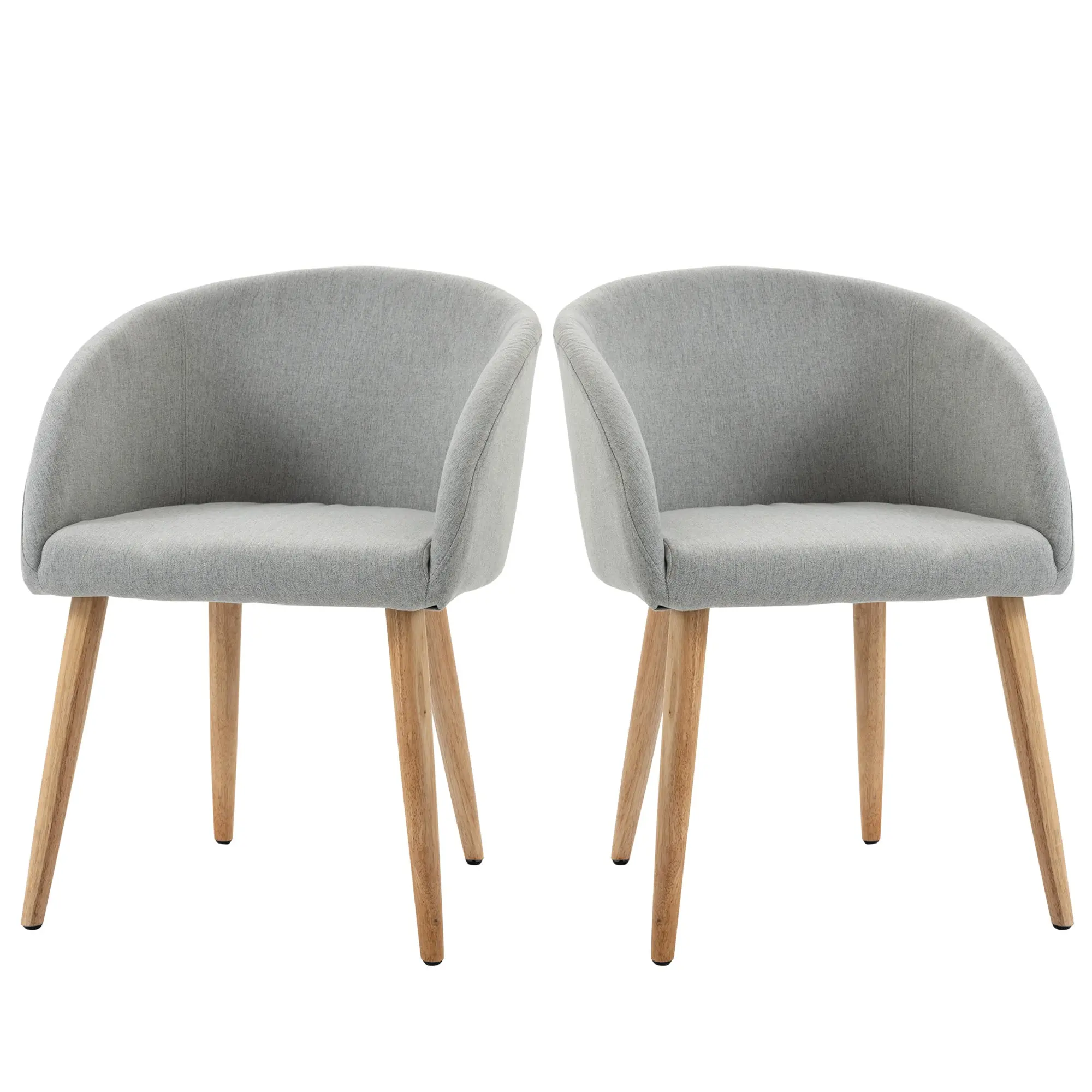 Set of 2 dining chairs Scandinavian design kitchen chair - Tapered Wood Rubber Legs - Ergonomic Linen Look Gray Seat Back Armrests