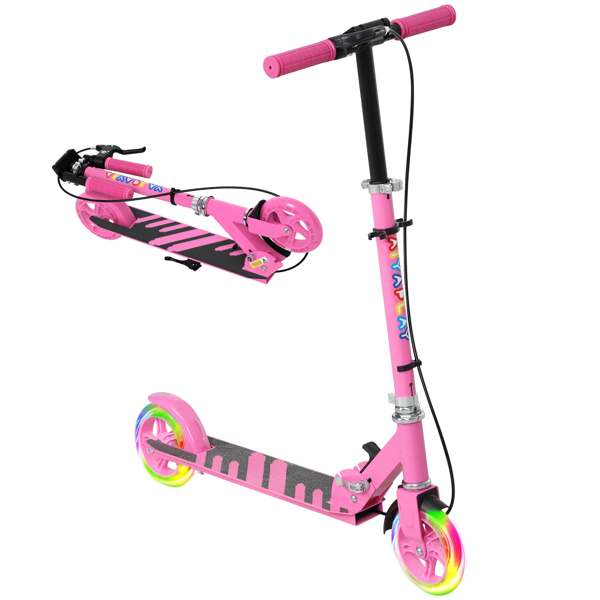 Trottinette AIYAPLAY pour Enfants avec Roues Lumineuses, Frein, Trottinette Pliables, Hauteur Réglable pour Enfants et Adolescents de 3 à 8 Ans, Trottinette Urbaine jusqu'à 50 kg