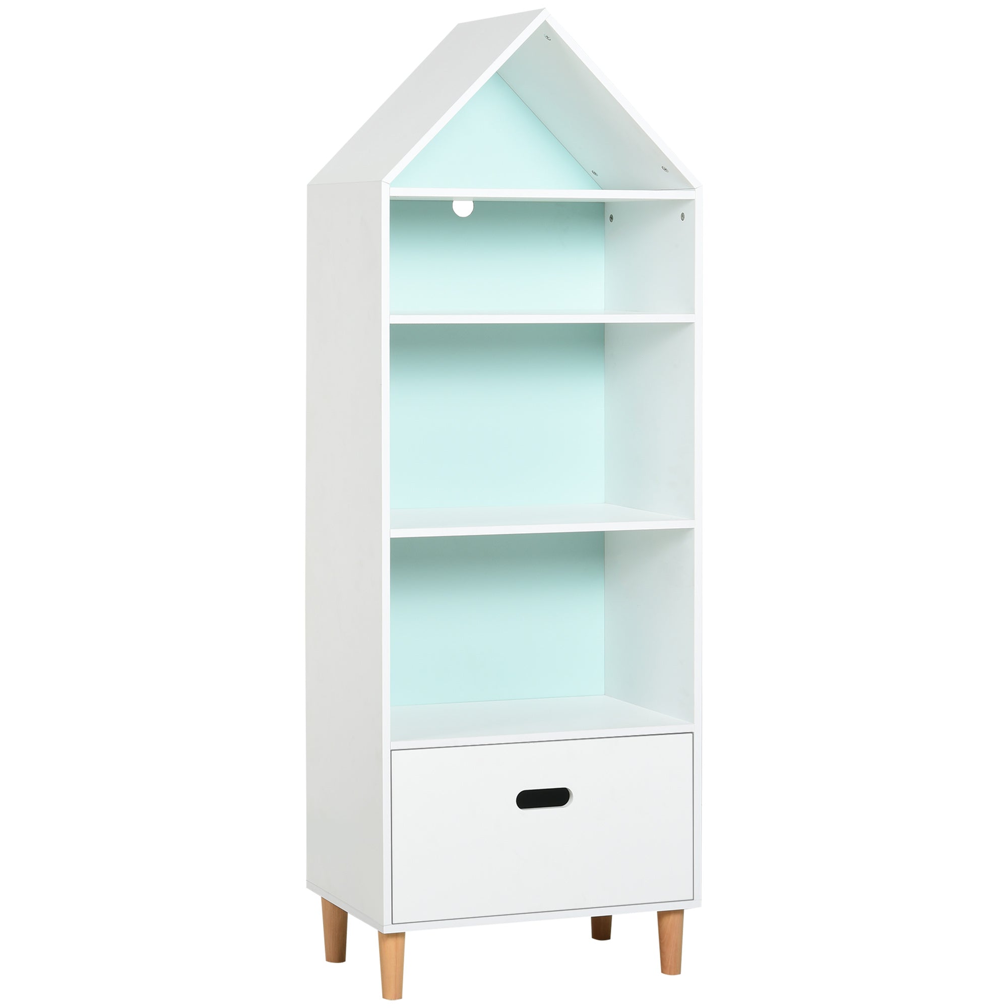 Children's Bookshelf Wooden Bookcase for Kids for Books Toys DVDs with 4 Shelves 1 Drawer 2-Color Board Compact Design 50x30x142 cm White