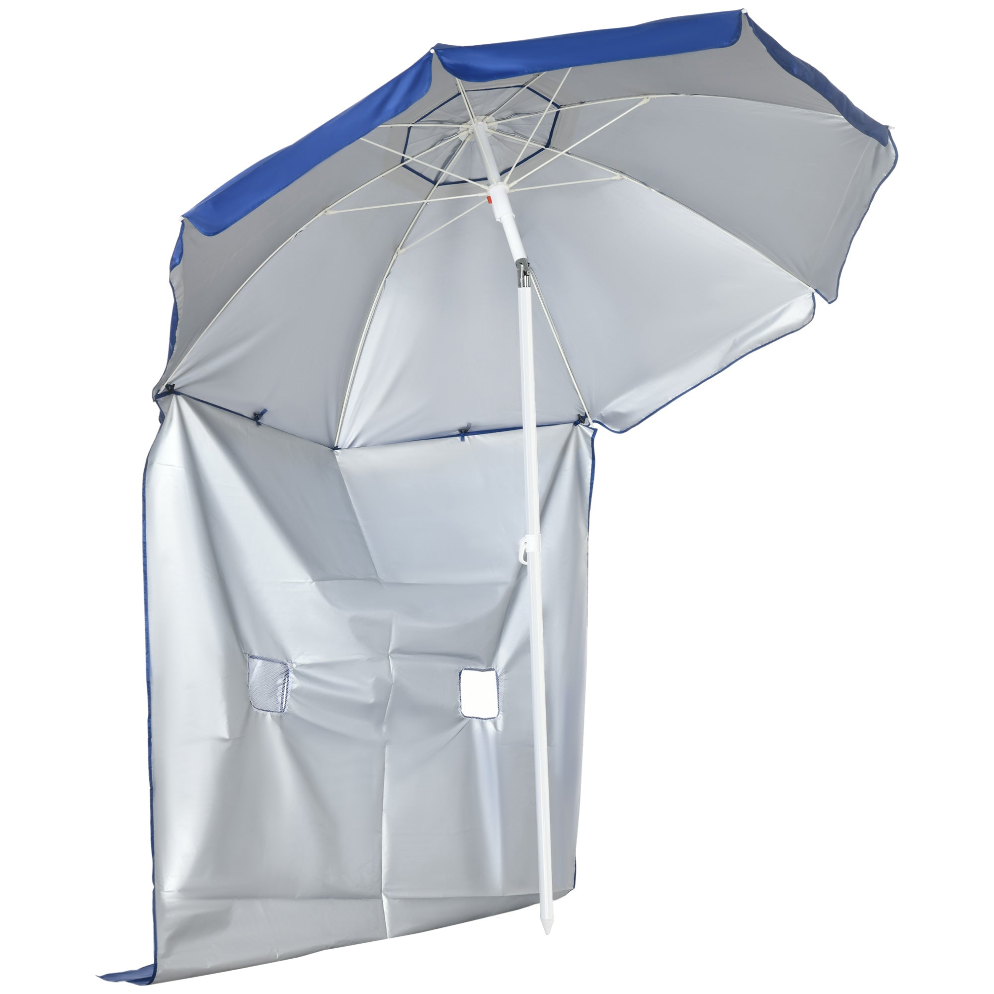 Beach Umbrella with Side Panel ?191x211 cm Patio Umbrella with Manual Crank Tilt Canopy, 2 Pockets, and 2 Windows for Garden Pool Blue