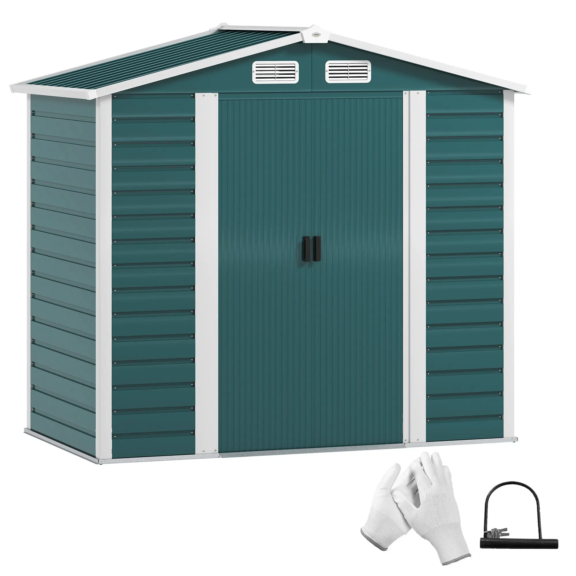 Garden Shed Outdoor 2.36m? 213x120x194 cm Exterior Garden Storage Shed with Reinforced Base (Floor NOT Included) Double Sliding Doors Padlock Windows Dark Green