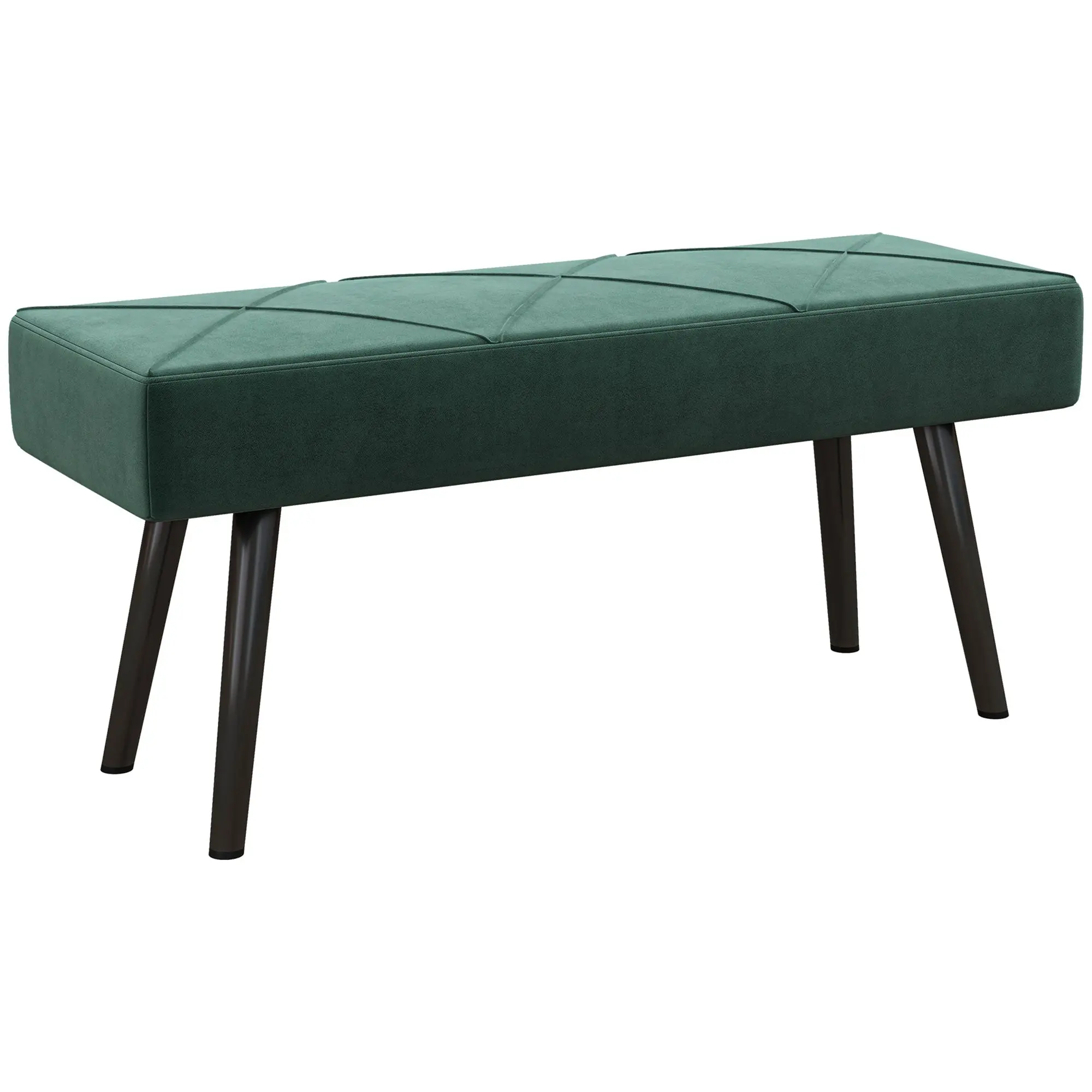 Upholstered Bench in Velvet Look, Bed Bench with X-Pattern, Steel Legs, Shoe Bench for Bedroom, Living Room, Hallway, 100 x 36 x 45 cm, Green