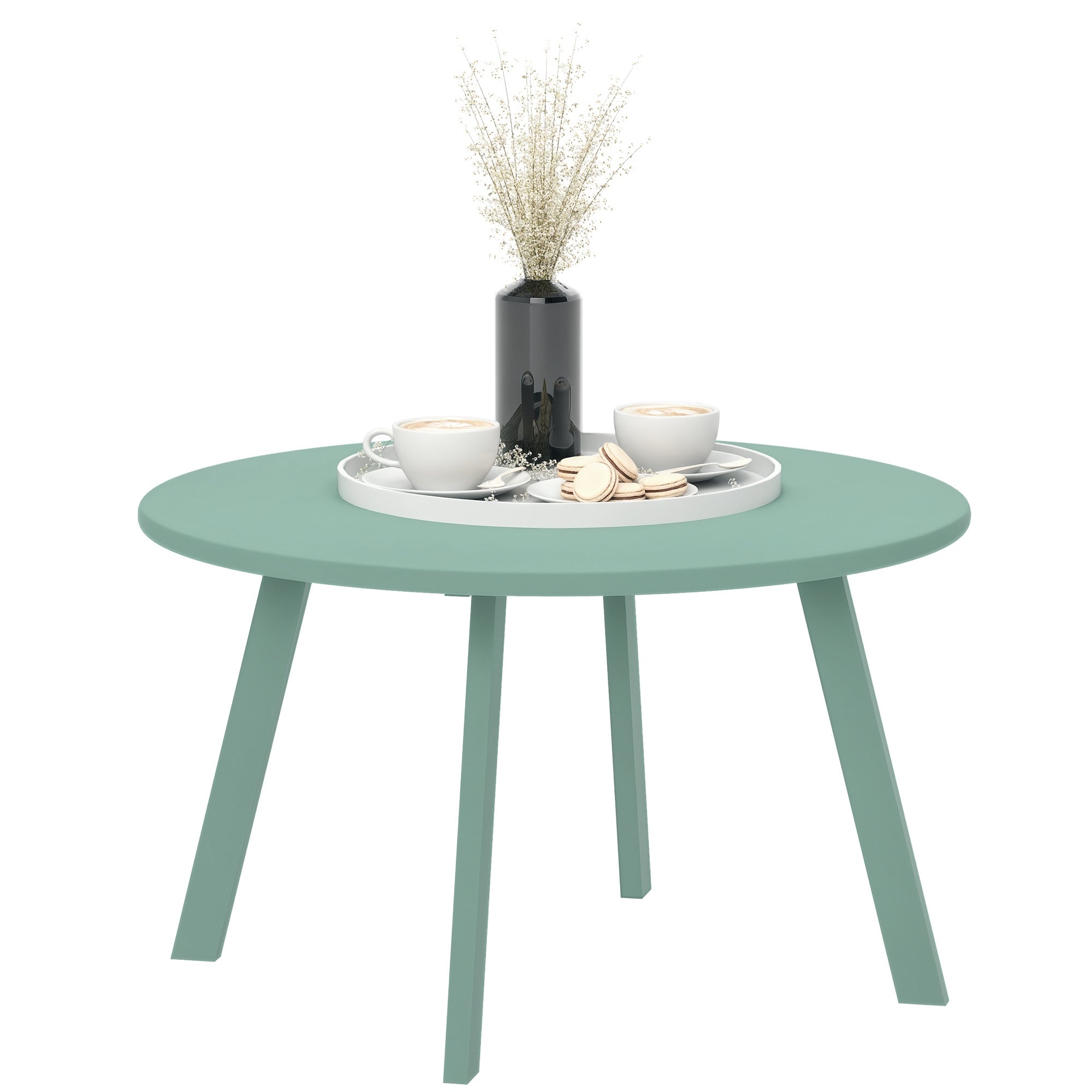 Small round coffee table, side table with non-slip pads, metal frame, for garden, balcony, terrace, living room, ? 70 x 42 cm, green