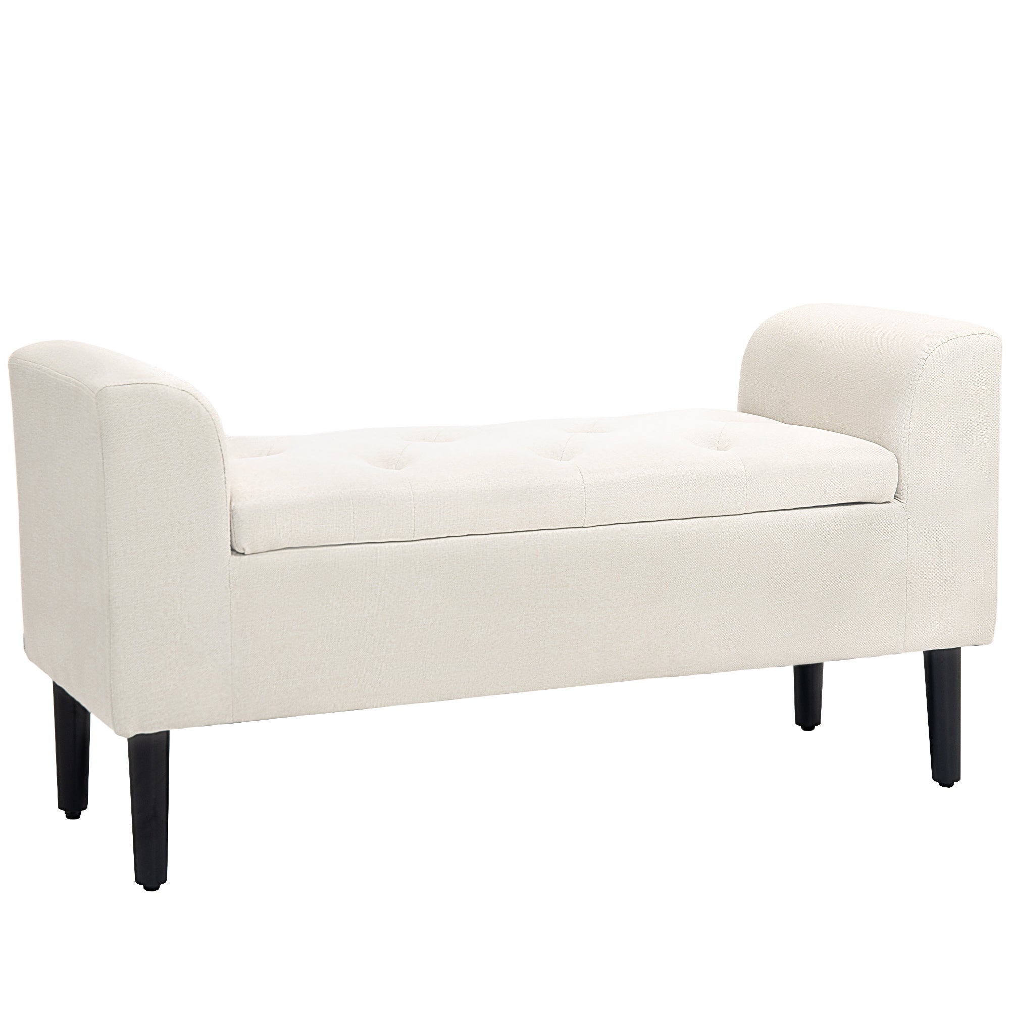 HOMCOM Kárpitozott Tárolópad Karfákkal, Tárolópad Hálószobába, Előszobába, Nappaliba, Terhelhetőség 130 Kg 116 x 44 x 58 cm Bézs
