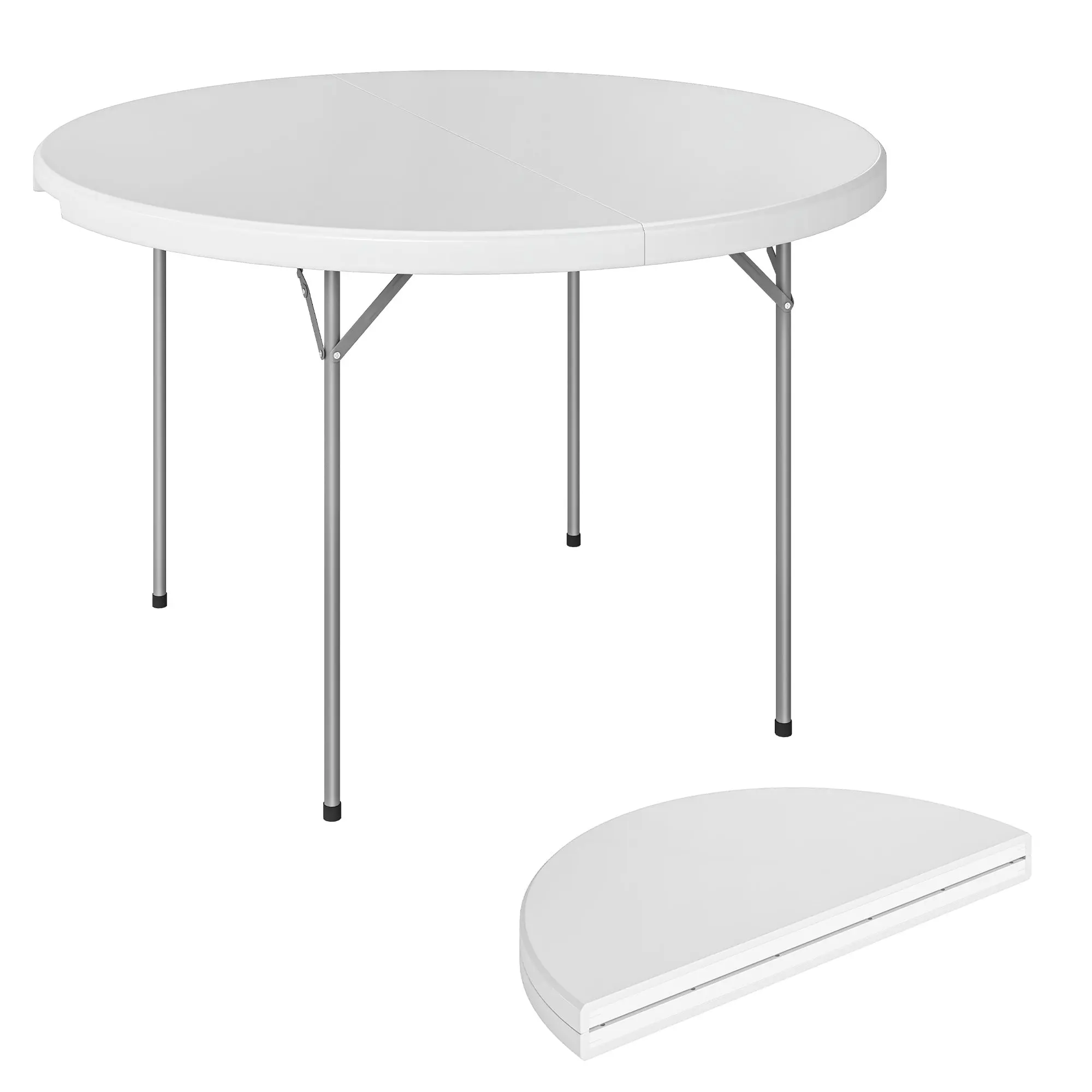 Folding Camping Table, 47.2 x 47.2 x 29.1 in, Lightweight Portable Table with HDPE Top, Non-Slip Feet, Metal Frame, for Camping, Hiking, Beach, White