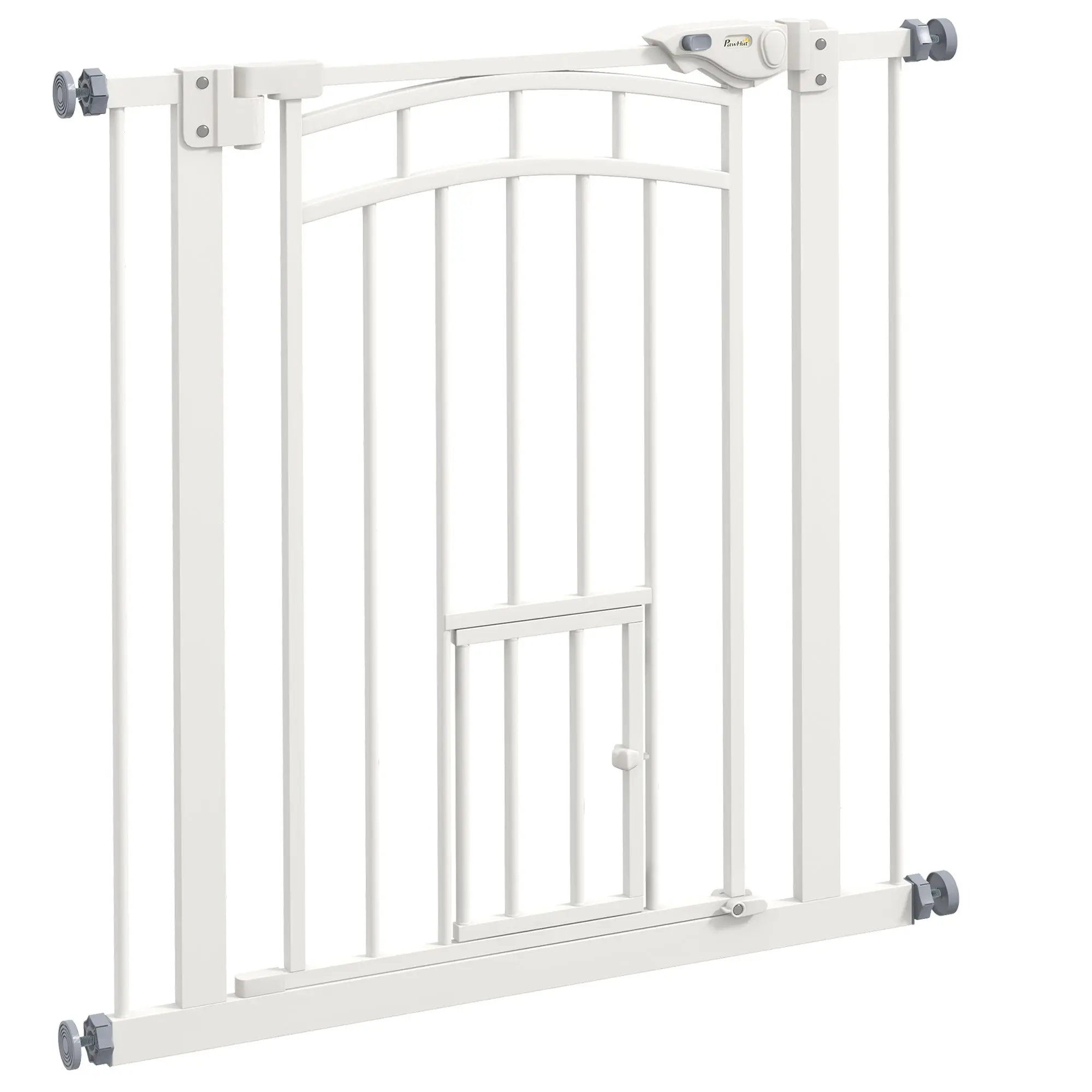 Dog Safety Gate, Pressure-Mounted Stair Gate, No Drill Installation, Auto-Close Door, Double Locking System, 74 to 80 cm, Steel, White