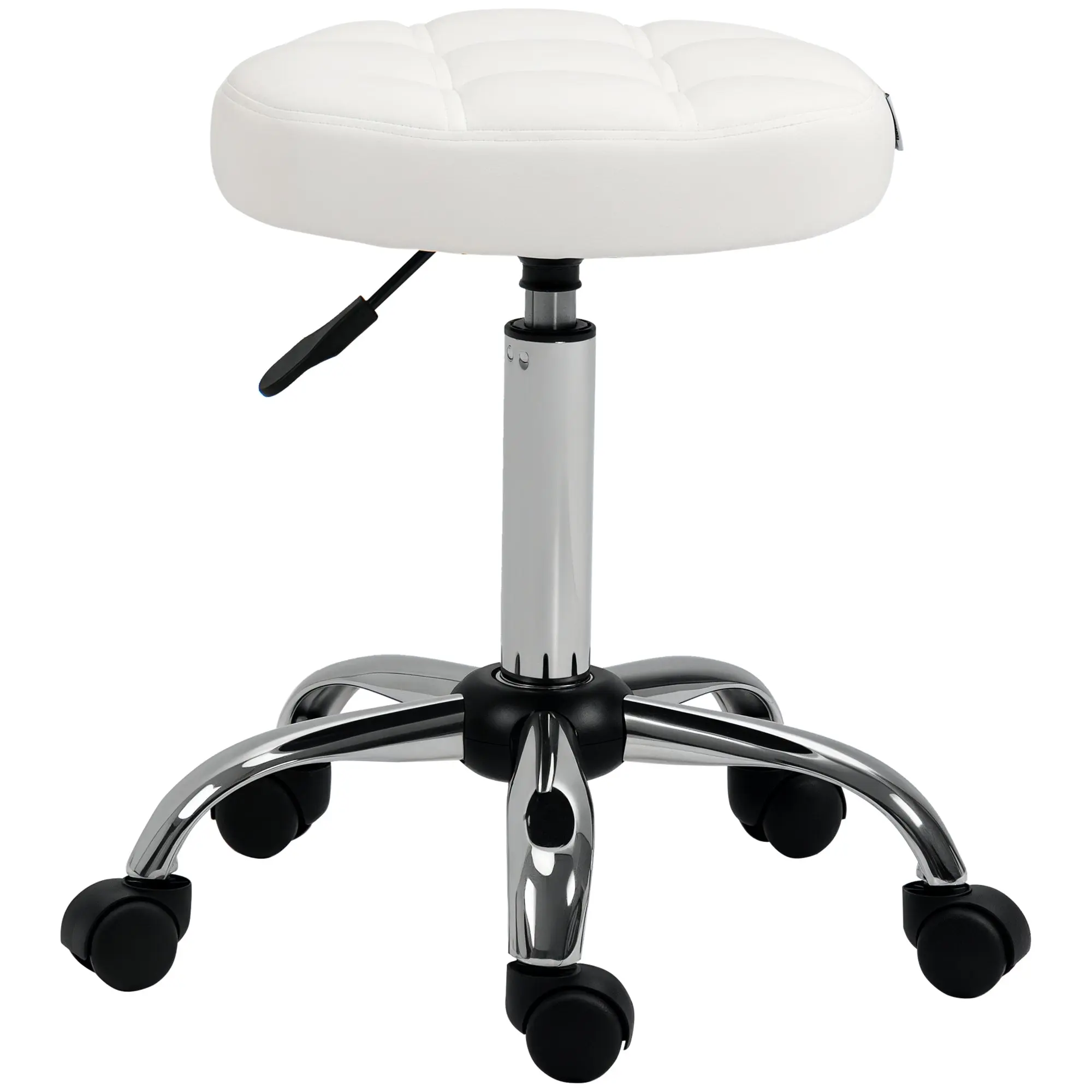 Rolling Stool Height Adjustable Work Stool, Swivel Salon Stool for Office Massage Faux Leather White ?35.5 x 51-67 cm