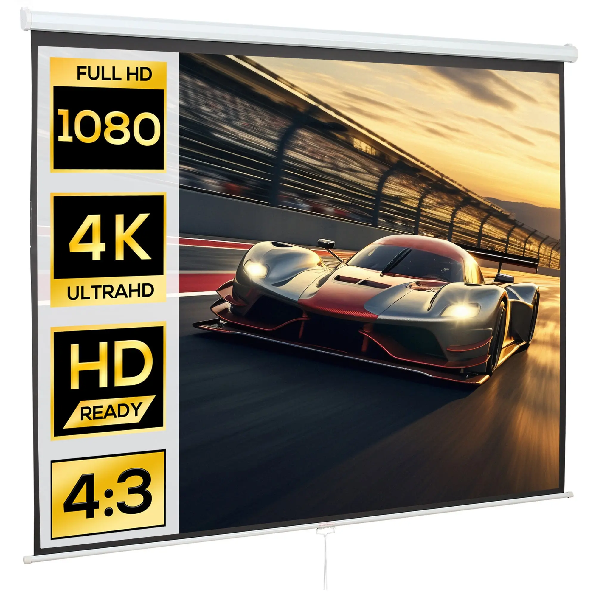 120" 4:3 Adjustable Height Projector Screen, Fabric and Metal Projection Screen, 251.8x183 cm, Black