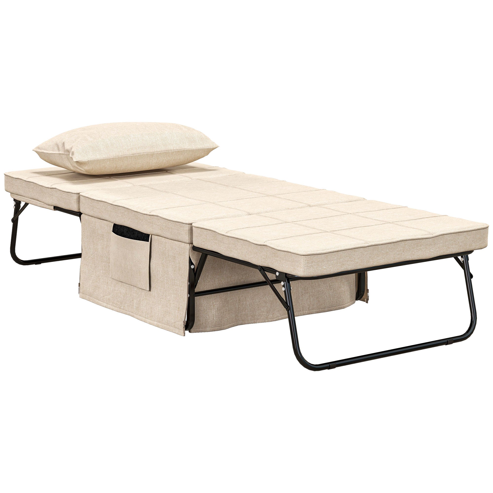 HOMCOM Convertible Stoelbed met Verwarmingsfunctie, Chaise Longue en Voetenbank 4 in 1 met 5-Posities Rugleuning - 1 Zits - Inclusief Kussen en Opbergtas - voor Woonkamer, Slaapkamer - Crème
