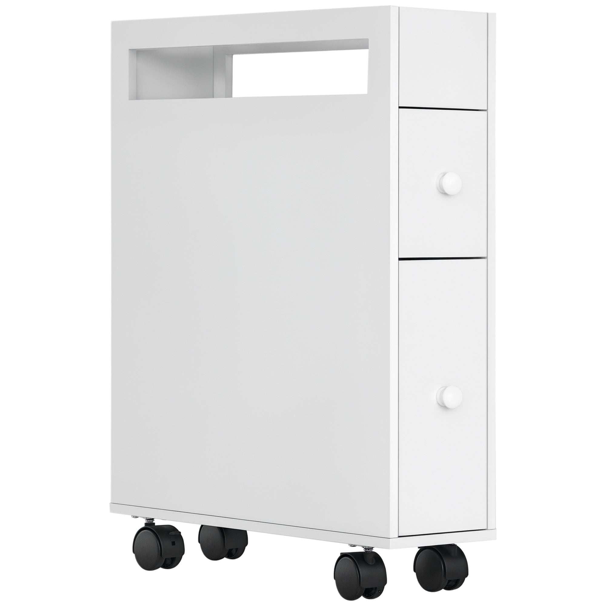 Bathroom Cabinet Narrow Niche Cabinet with Drawer on Wheels, Bathroom Cabinet Toilet Cabinet Side Cabinet for Bathroom, Small Spaces, 16 x 49.5 x 66 cm, White