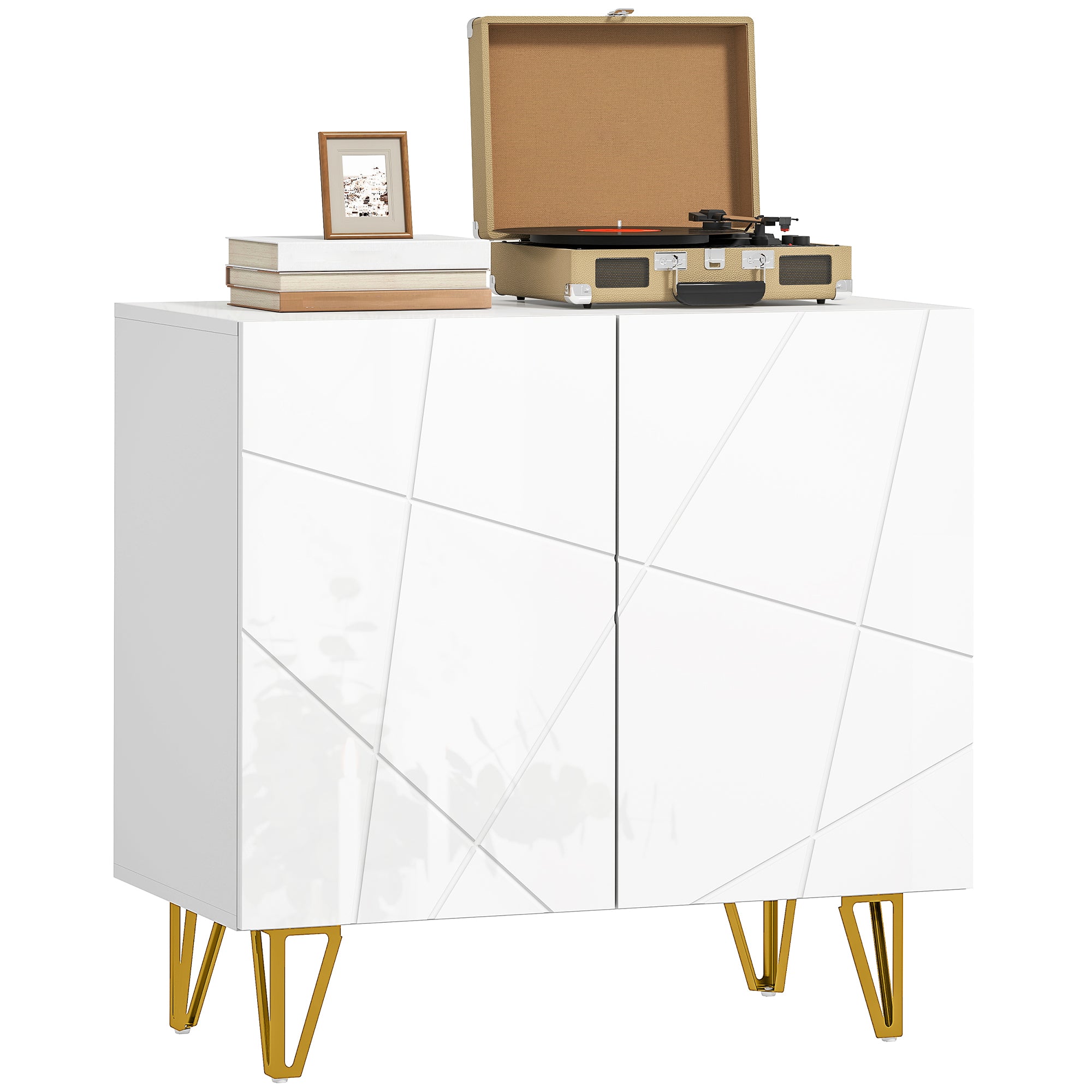 HOMCOM Buffet u Dnevnom Boravku s 2 Vrata i Skladišnim Policama, Kabinet za Kuhinju ili Ulaz 80x40x75 cm Sjajno Bijeli