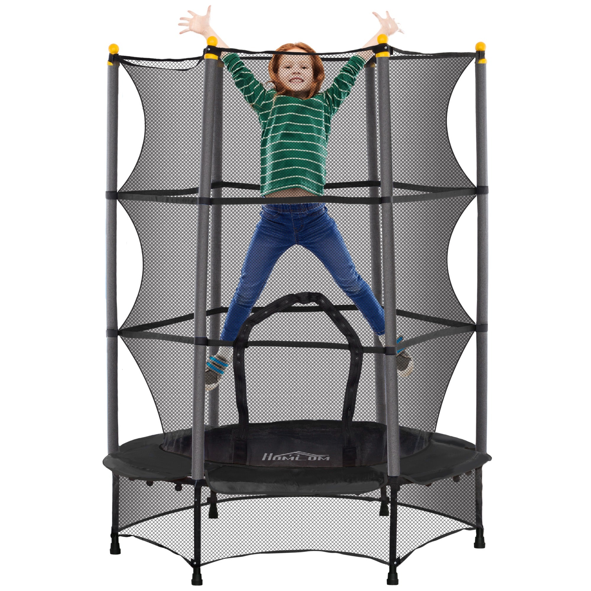 HOMCOM Børne Trampoline Ø140 cm, Trampoline med Sikkerhedsnet, Kantbeskytter, Have Trampolin til Børn 3-10 År, op til 50 kg Belastning, Sort