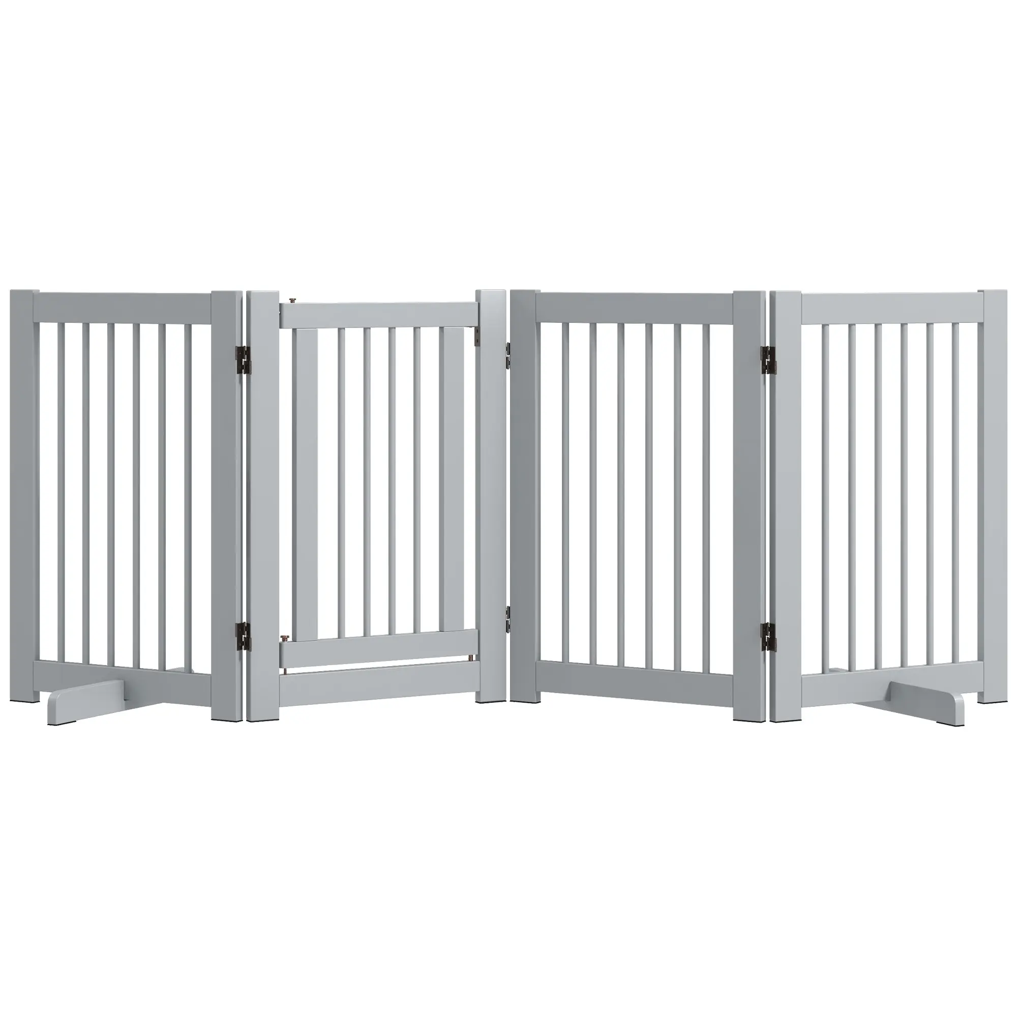 Freestanding Dog Safety Gate with Feet 204 x 75 cm Wood Dog Gate Stair Gate Door Gate for Stairs, Doors, Kitchen, Hallway, 4 Panels, Light Gray
