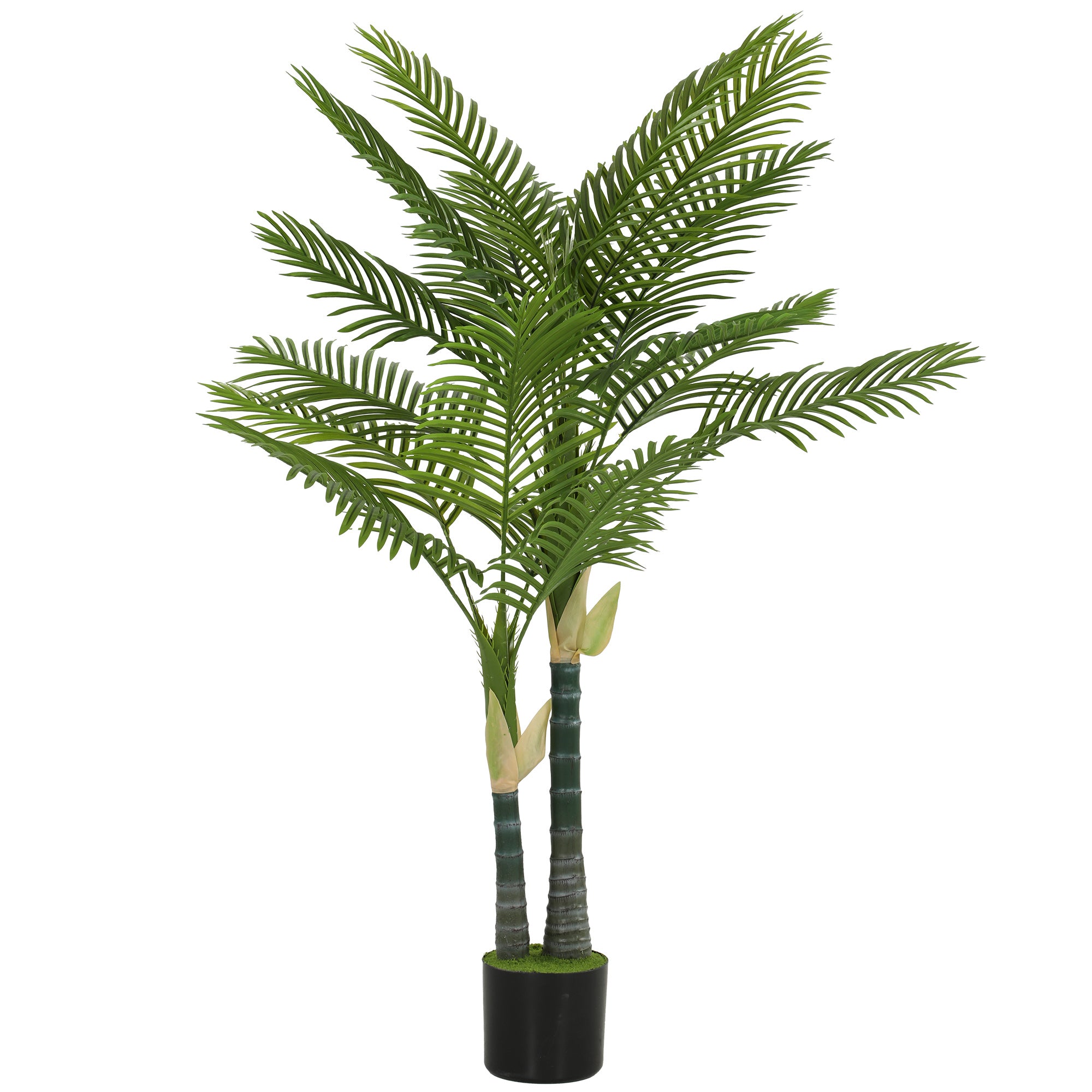 HOMCOM Künstliche Palme 150 cm – 16 Blätter, dekorative Kunstpflanze im Topf für Wohnzimmer, Büro, Balkon, Schlafzimmer