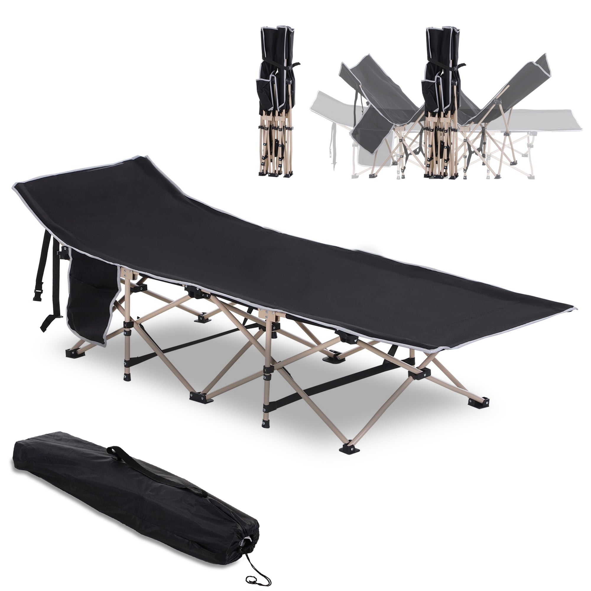 Outsunny Sklopivi Kamperski Krevet s Torbom 190 x 68 x 52 cm, Krevet za Kampiranje do 150 kg, Krevet za Goste za Odrasle, Sklopivi Krevet za Unutarnju i Vanjsku Upotrebu