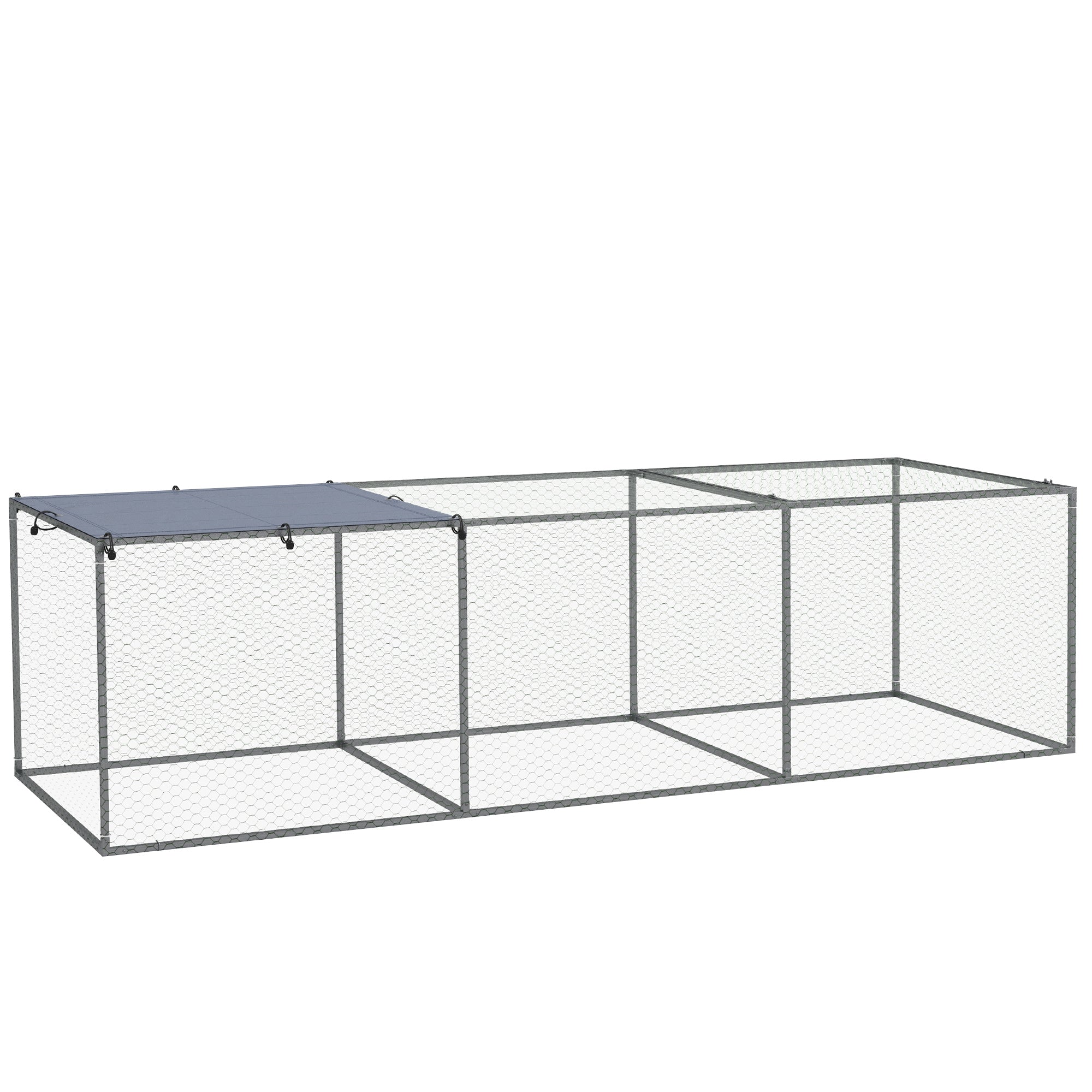 Outdoor Chicken Coop Rabbit Hutch Enclosure 3 m? for Small Animals 3 x 1 x 0.8m Galvanized Steel, 1 Upper Door, Covered Space Tarp
