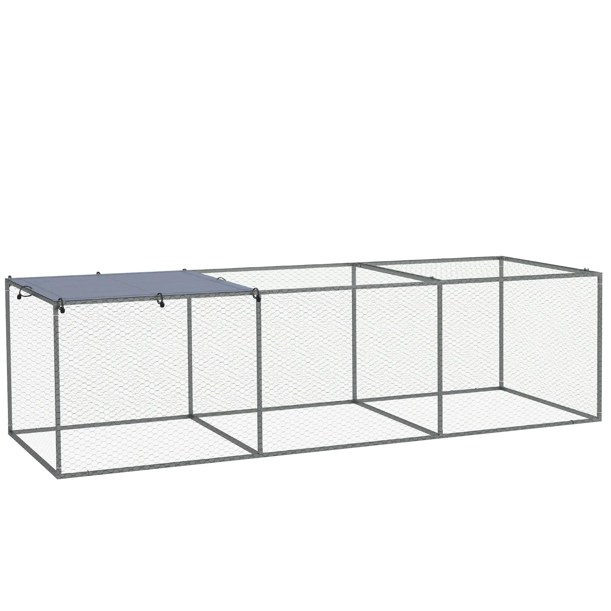 Outdoor Chicken Coop Rabbit Hutch Enclosure 3 m? for Small Animals 3 x 1 x 0.8m Galvanized Steel, 1 Upper Door, Covered Space Tarp