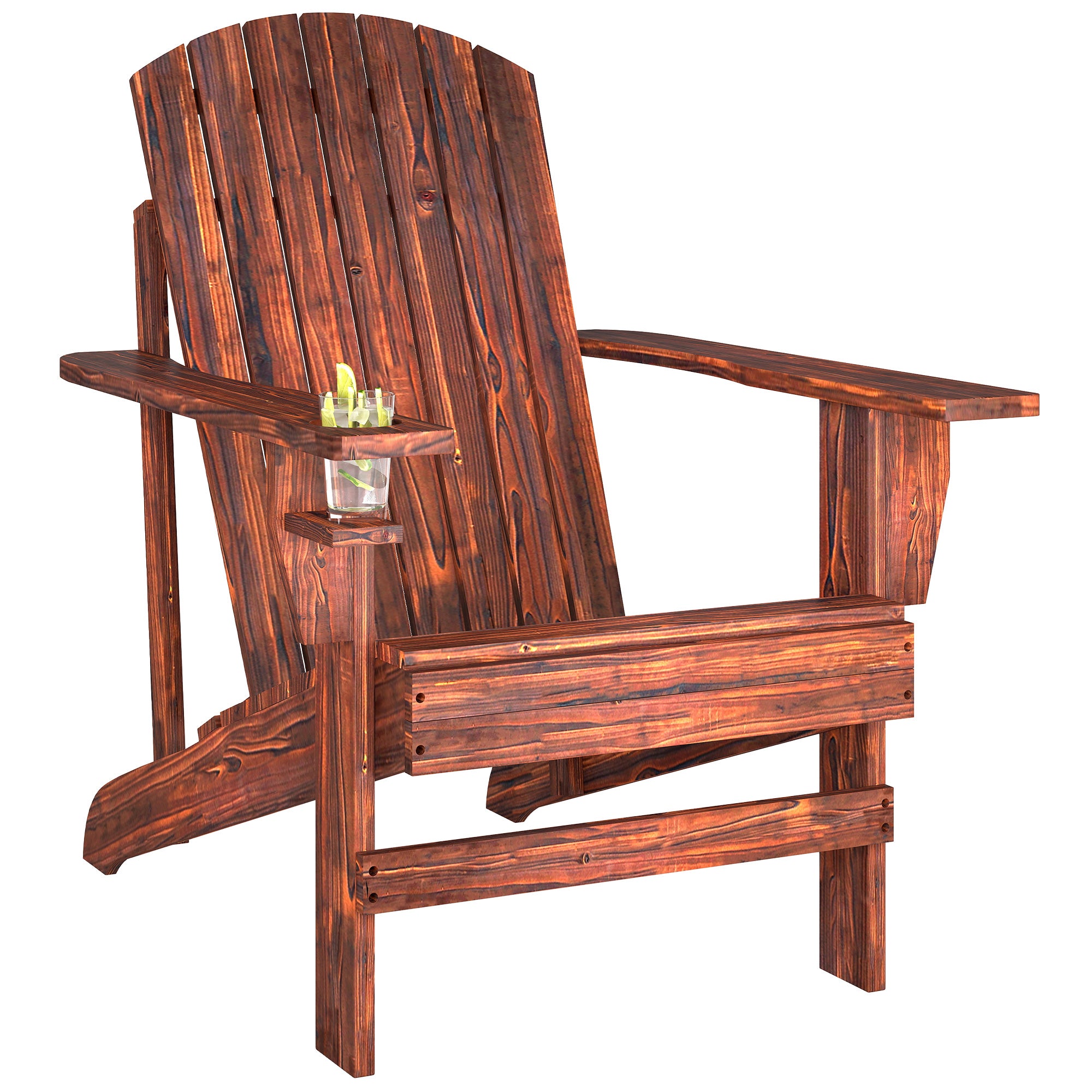 Outsunny Adirondack Havestol med Kopholder - Have Lounger Balkonstol i Massivt Træ, Kullgrå 72,5 x 97 x 93 cm