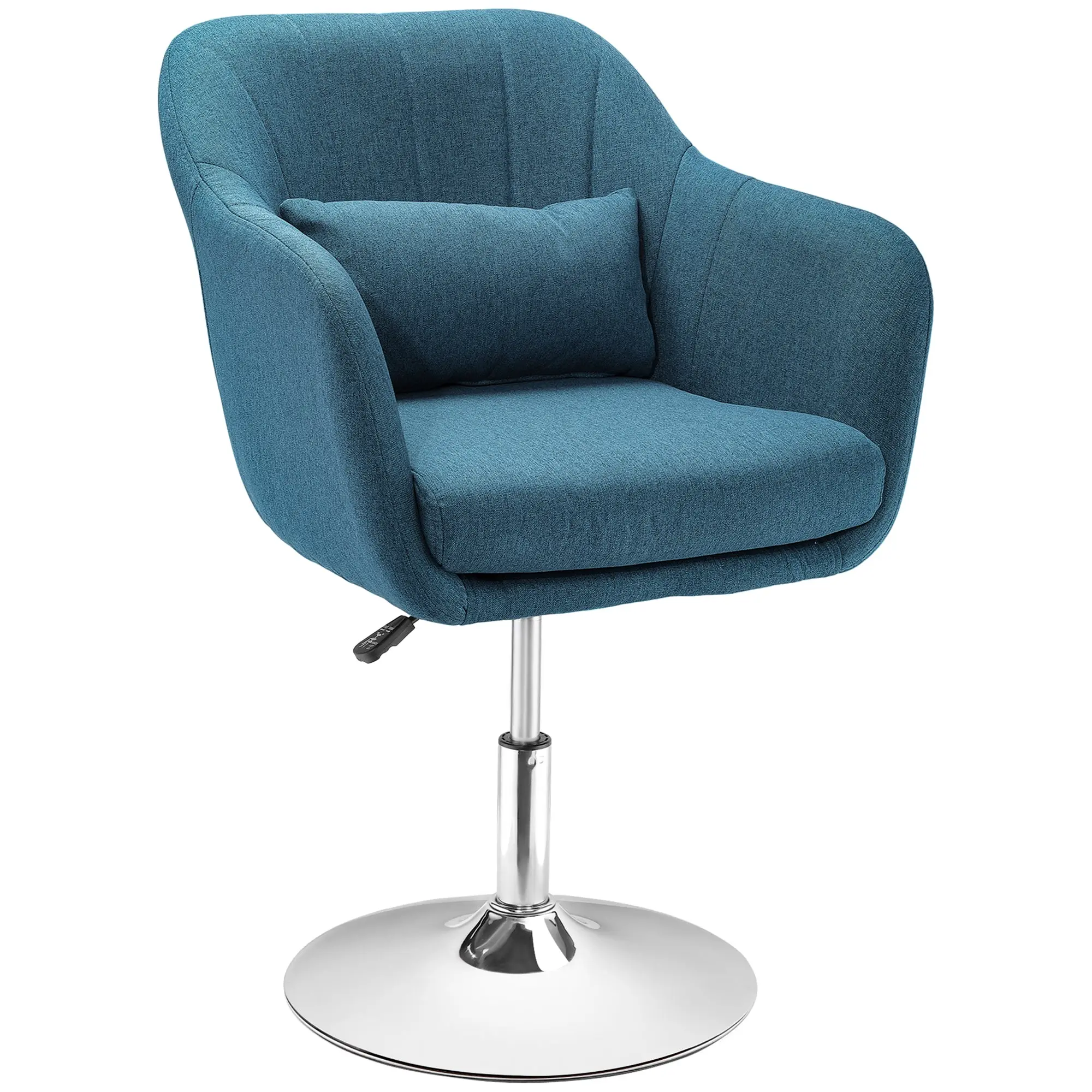 Armchair Lounge Chair with Armrest, Lumbar Pillow, Padded Recliner with Metal Frame, Linen Look, Height Adjustable Swivel Chair for Bedroom, Living Room, Light Blue
