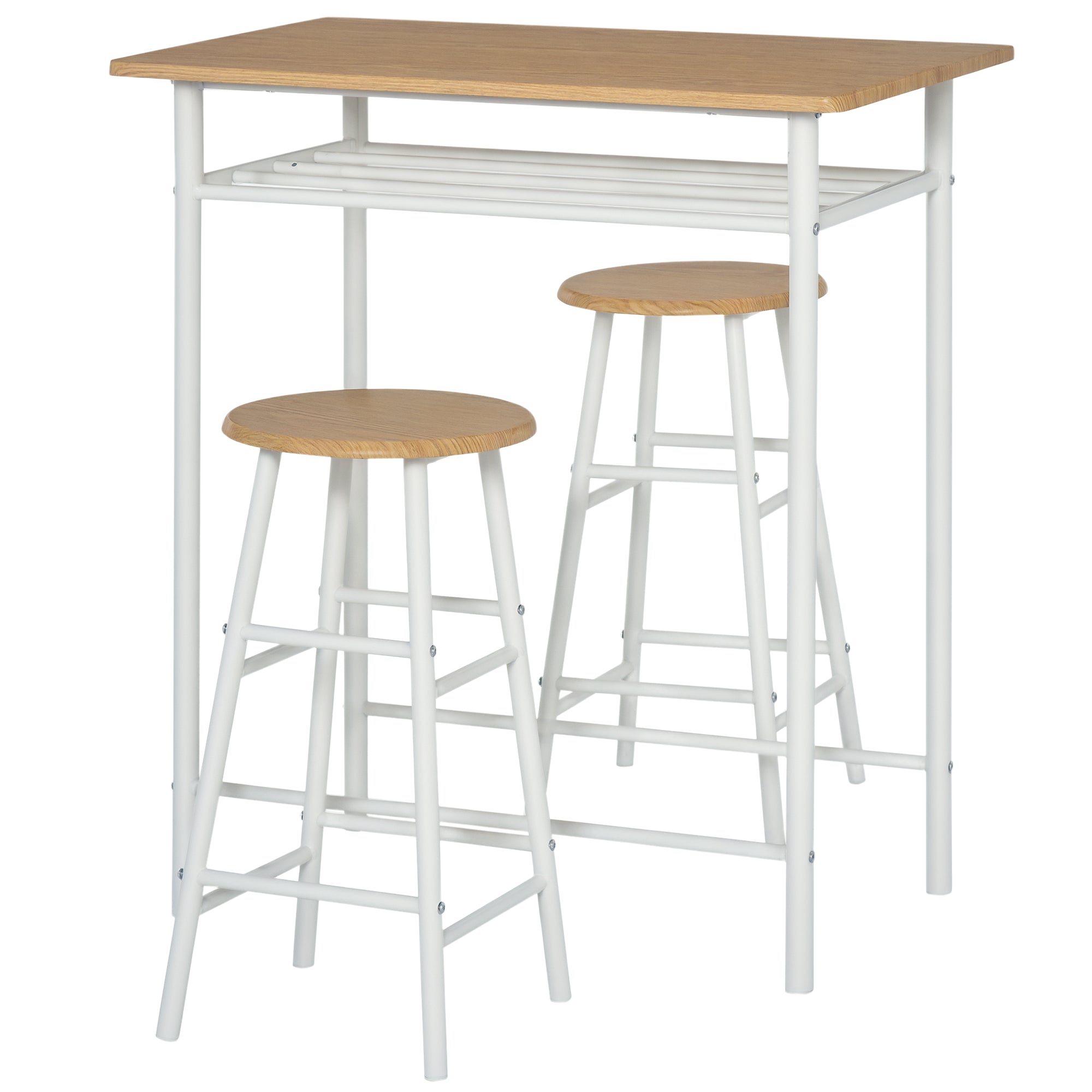 HOMCOM Bartisch-Set mit 2 Barhockern - Küchentisch mit Ablage für Esszimmer oder Küche