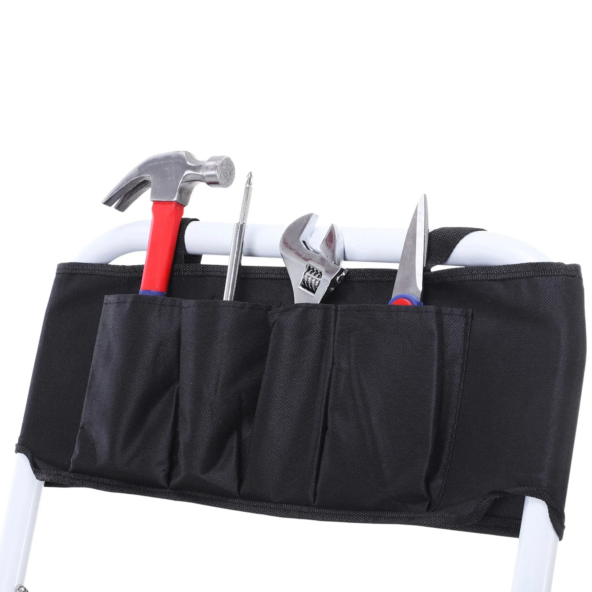 Foldable Steel Step Ladder with 3 XL Non-Slip Steps Dual Handrail Maximum Height 1.31m Maximum Load 150 kg Integrated Tool Bag Steel White Black