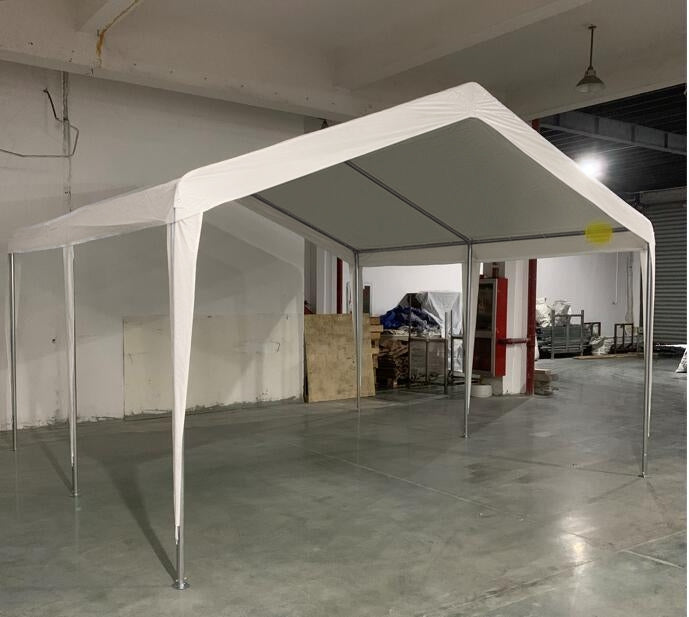 Outsunny Tragbare Garage 4x4m mit Überdachung für Autos und Boote, Hochzeiten, Partys, Garten-Pavillon aus verzinktem Stahl, Weiß