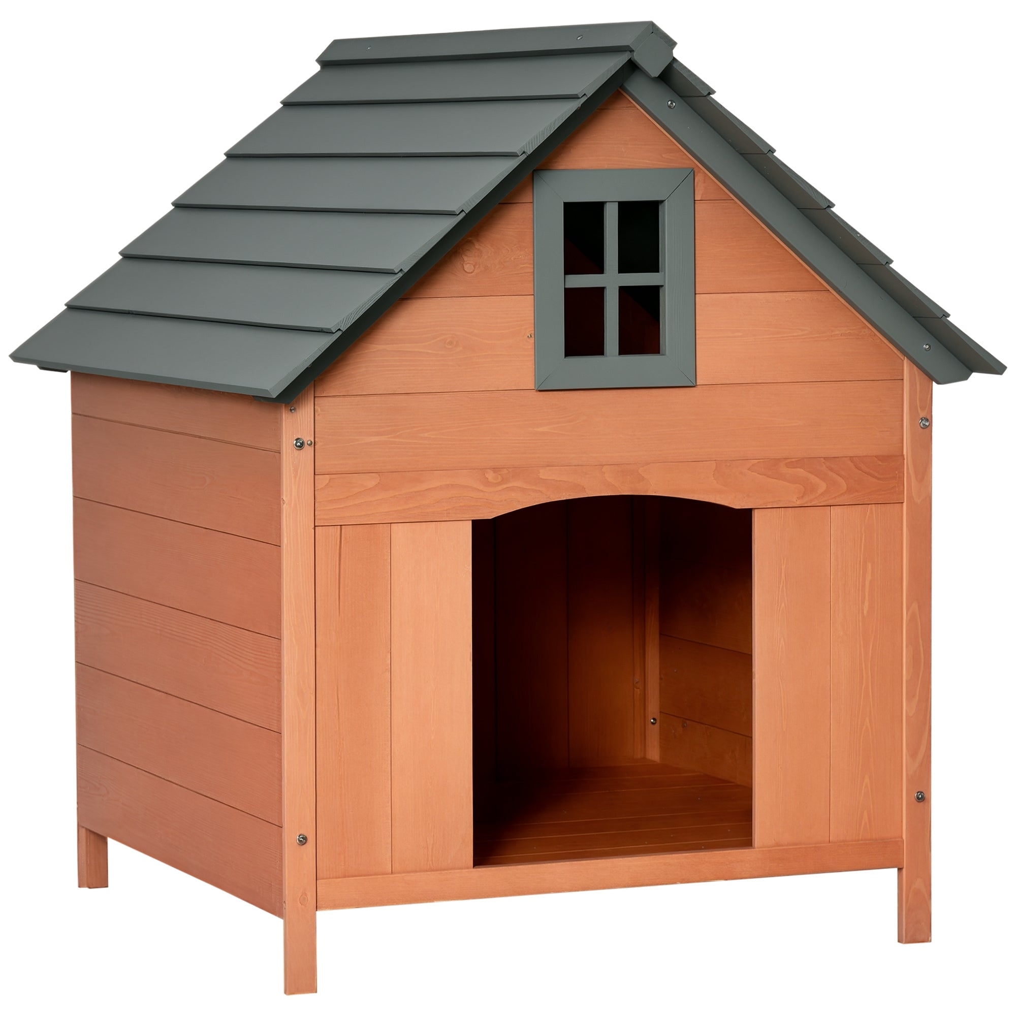 PawHut Erhöhte Hundehütte für Hunde bis 15 kg, Hundehütte für Katzen und Hunde im Freien aus Fichtenholz, 81,3x91,5x98,5 cm