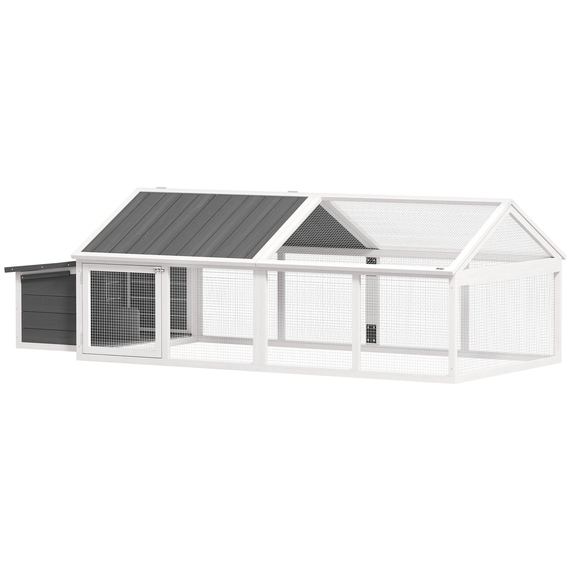 Κοτέτσι PawHut Υπαίθριο Ξύλινο 240x112.5x76 cm με Αναστρέψιμη Σκεπή, Κλειδώσιμες Πόρτες και Κουτί Νέστου για Κότες, Κουνέλια, Πάπιες Λευκό και Γκρι
