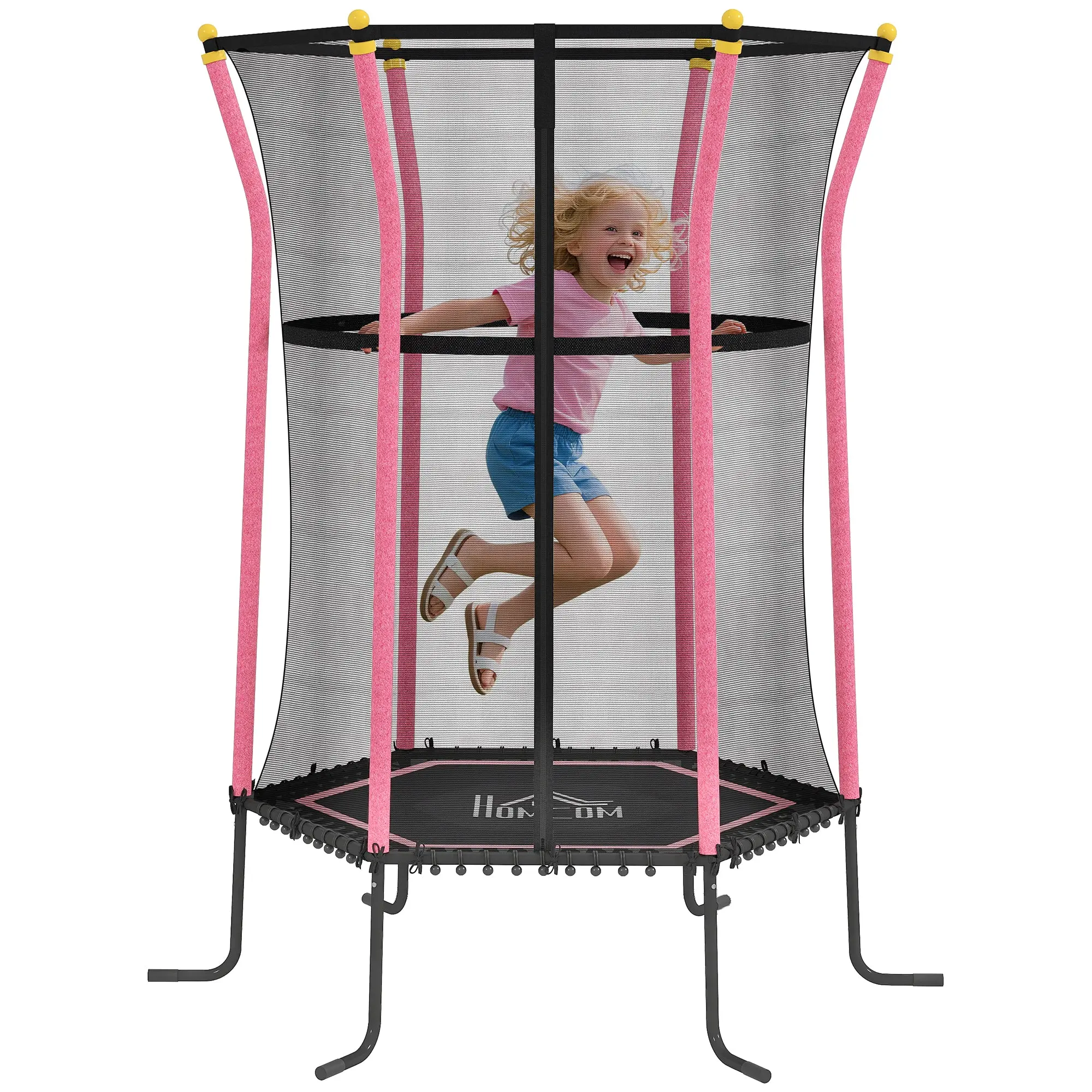 Children's Trampoline ?163.5 cm, Indoor Trampoline with Safety Net Edge Cover Bungee, Children's Trampoline up to 50 kg, for Children 3-10 Years Pink
