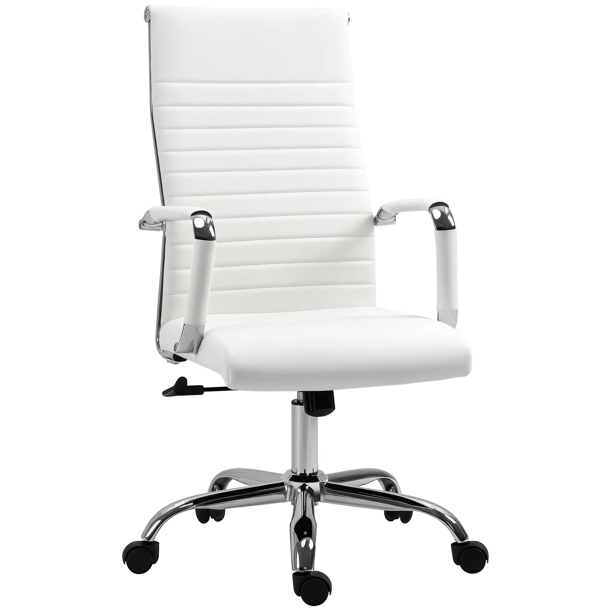 Office Chair Ergonomic Desk Chair with Tilt Function Executive Chair Height Adjustable Swivel Chair Padded Faux Leather Foam White 54 x 62 x 104-114 cm