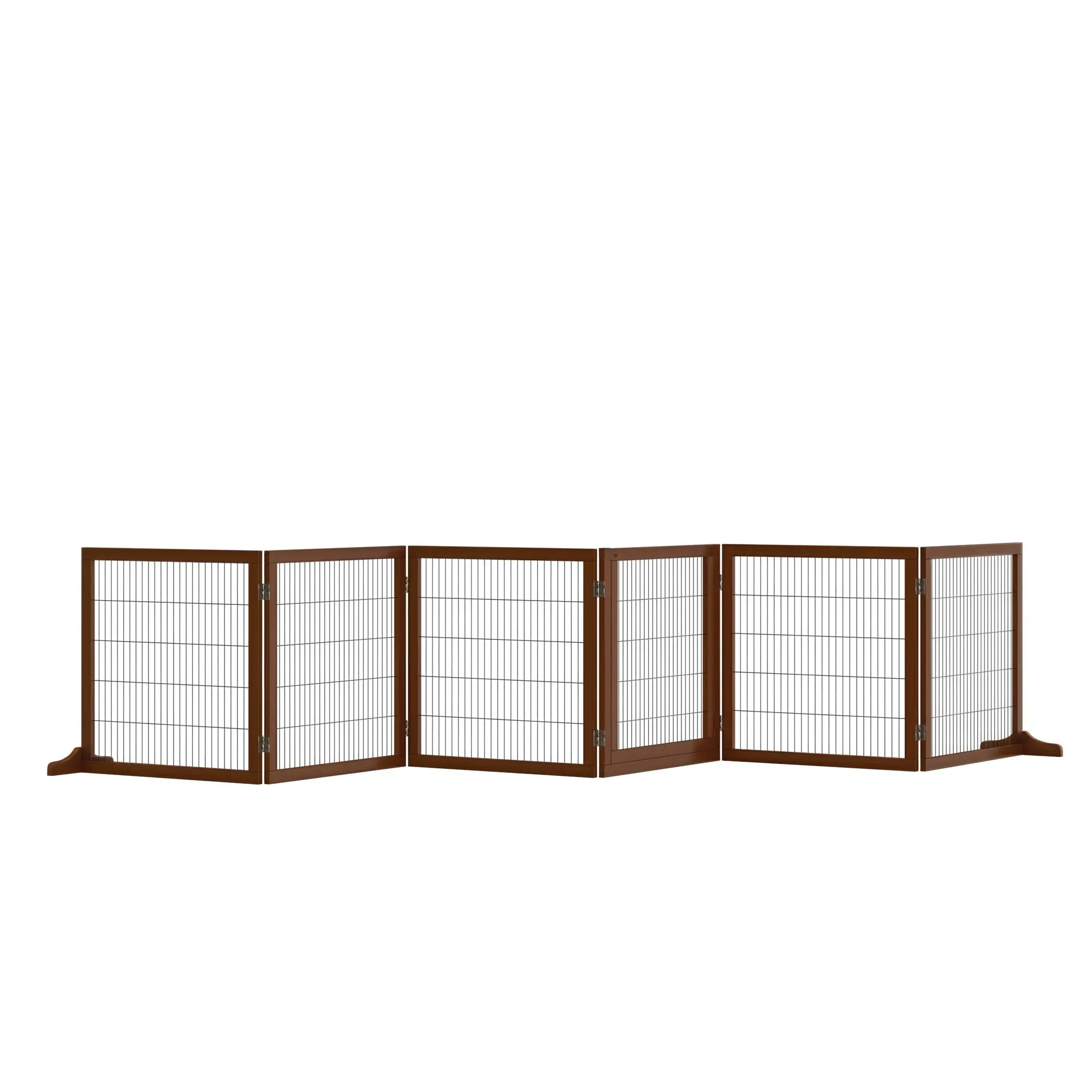 Dog Barrier Adjustable Safety Gate with Feet 432 x 70 cm Wood Dog Gate Foldable Stair Gate Dog Barrier for Stairs, Doors, Hallways, 6 Panels, Coffee