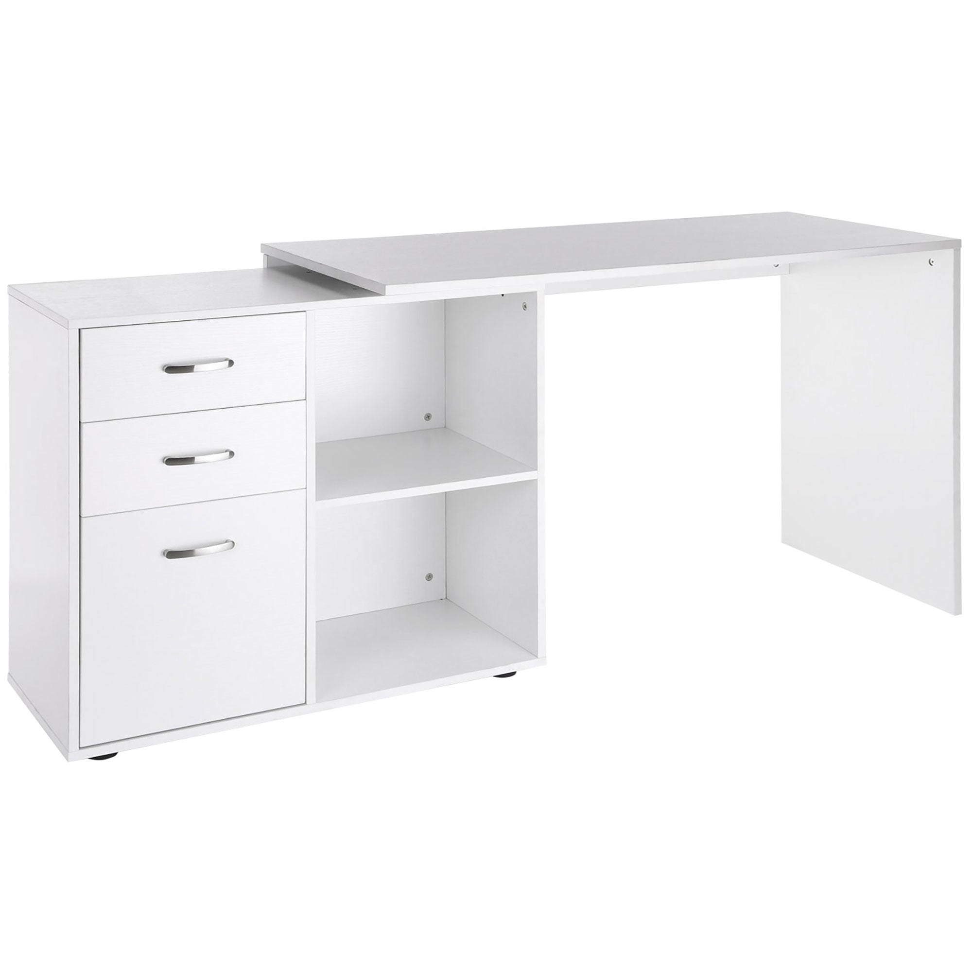 HOMCOM Hvid Modulært Hjørne- og Lige Skrivebord Spisebord 2 i 1 Computert Skrivebord med 3 Skuffer + 2 Hylder MDF