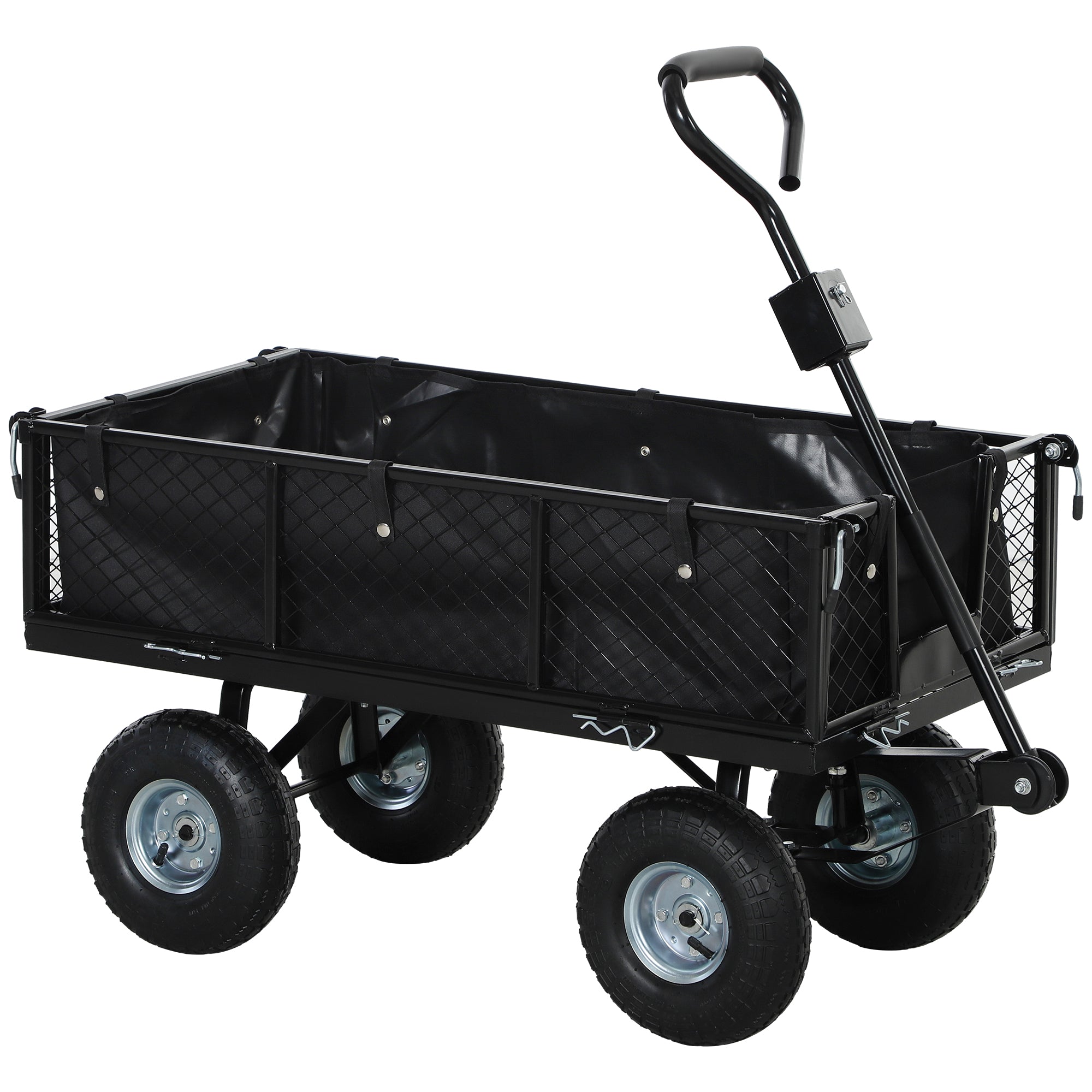 Outsunny Gaartwa 300 kg Kapazitéit Transportkär mat Lëfttire, Entfernbare Deckel Deelen, Rieder, Frontachsen Kär Handwagen Gaart Kär 114 L Nëtzlech Kär fir Heem Gaart Schwaarz