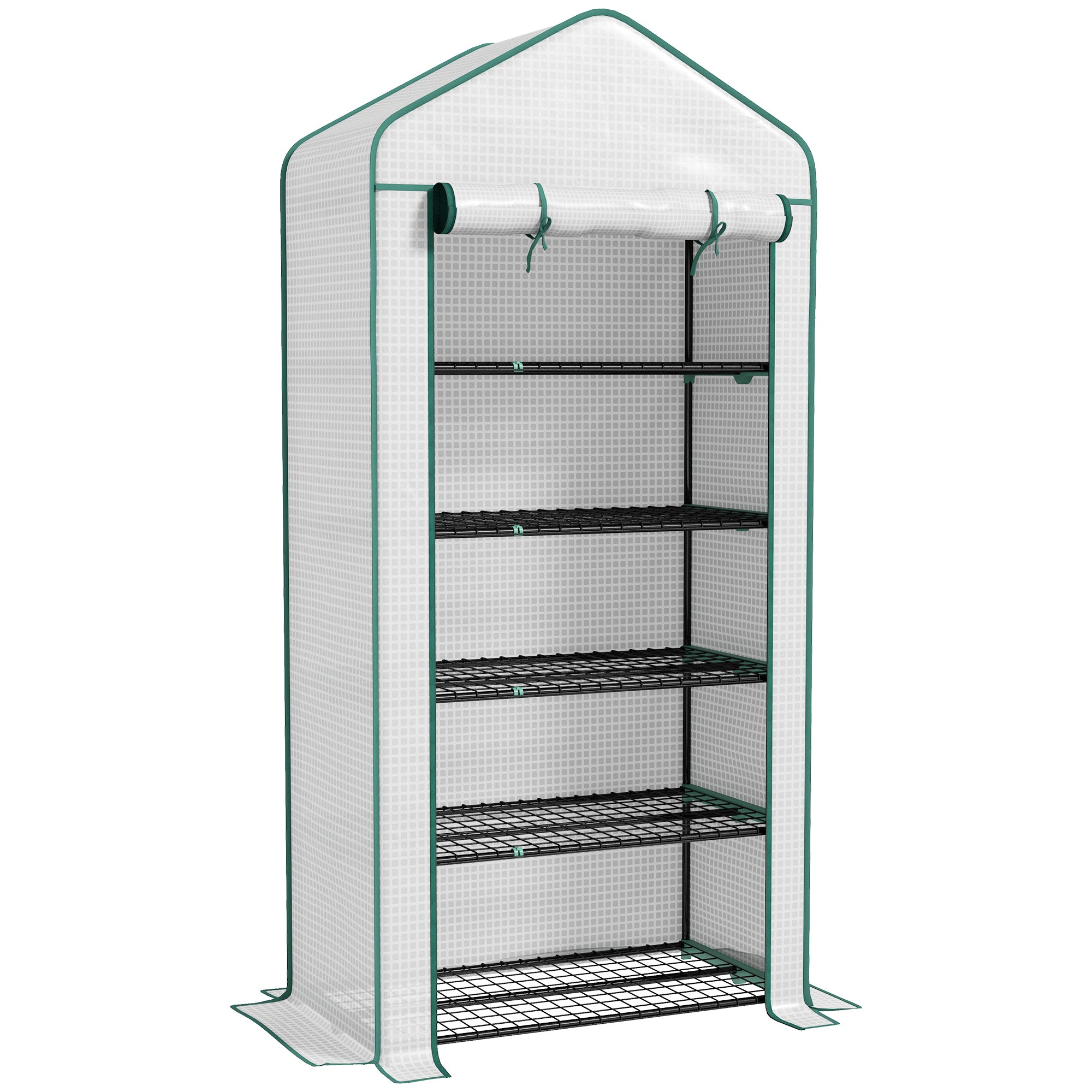 Garden Greenhouse with 5 Shelves, Balcony Greenhouse, Reinforced 135 g/m² Tarpaulin, Steel Frame, Roll-Up Zippered Door, for Vegetables Plants Flowers, 90x49x193cm, White
