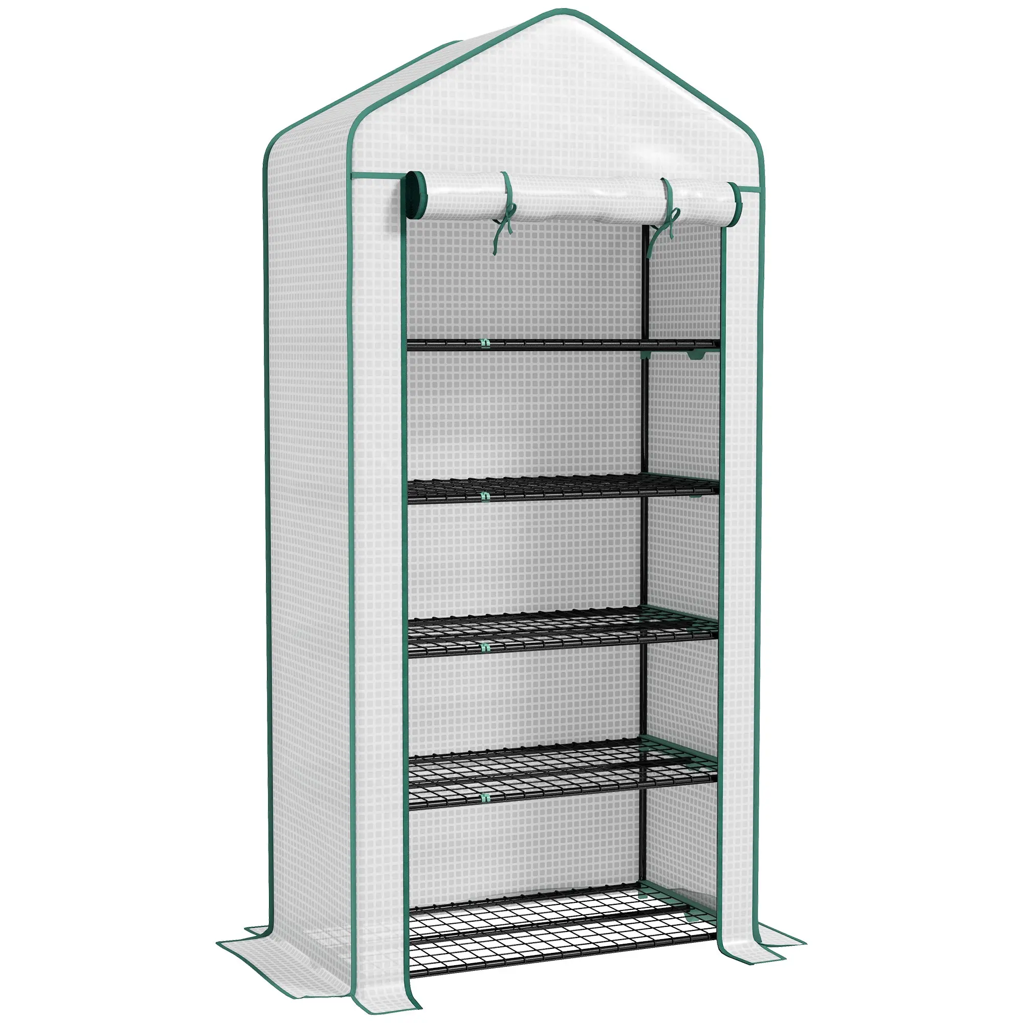 Garden Greenhouse with 5 Shelves, Balcony Greenhouse, Reinforced 135 g/m² Tarpaulin, Steel Frame, Roll-Up Zippered Door, for Vegetables Plants Flowers, 90x49x193cm, White