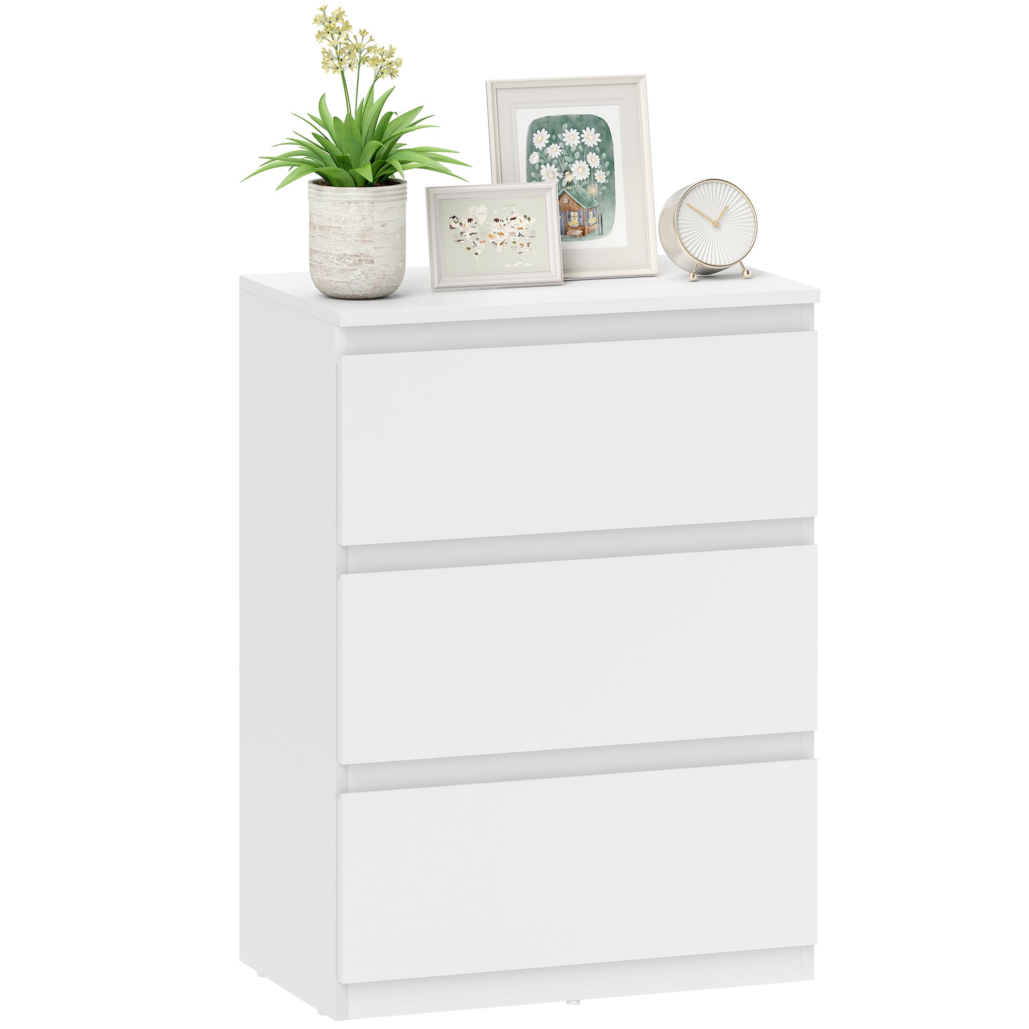 HOMCOM komoda s 3 predali – moderna brezročajna bela komoda za dnevno sobo, spalnico in hodnik, 55 x 34 x 75 cm