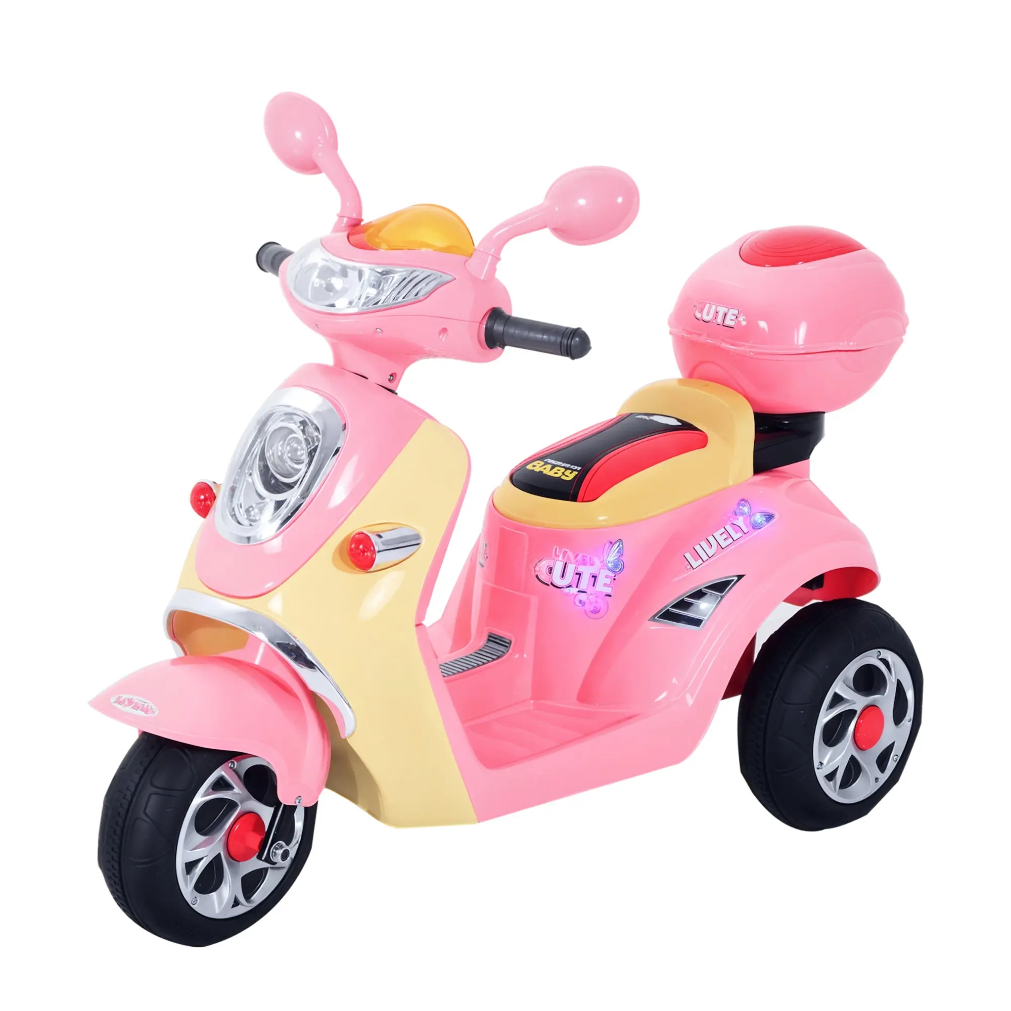 Electric Children's Motorcycle Electric Motorcycle Kids Electric Car Tricycle, 6V, Metal+PP, 108x51x75cm (Pink+Yellow)
