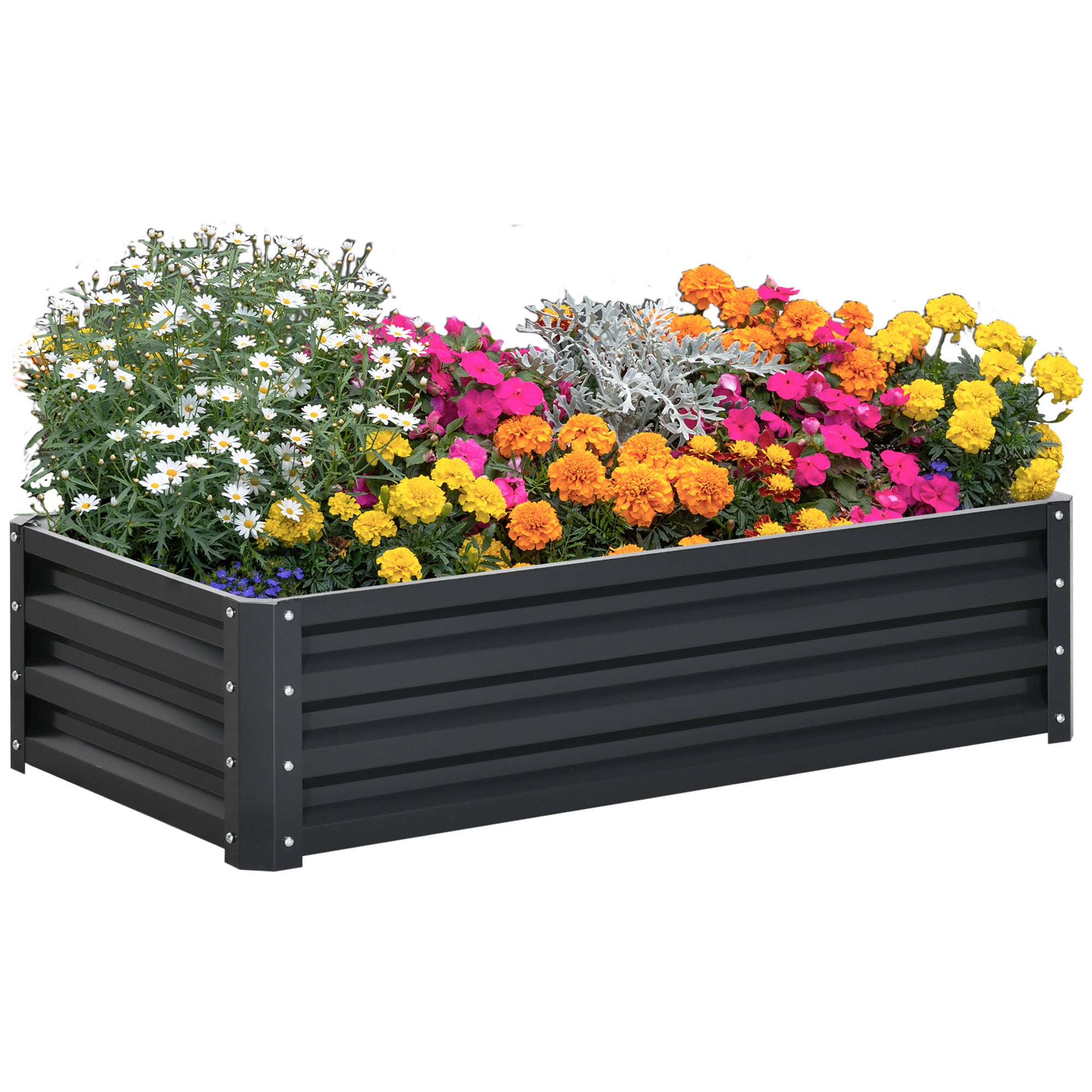 Steel Raised Bed, Plant Bed Cold Frame with Open Bottom Garden Box Flower Box Planter Vegetable Bed 120x60x30.5 cm for Garden Balcony Terrace, Planter Box for Flowers, Plants, Fruit, Vegetables