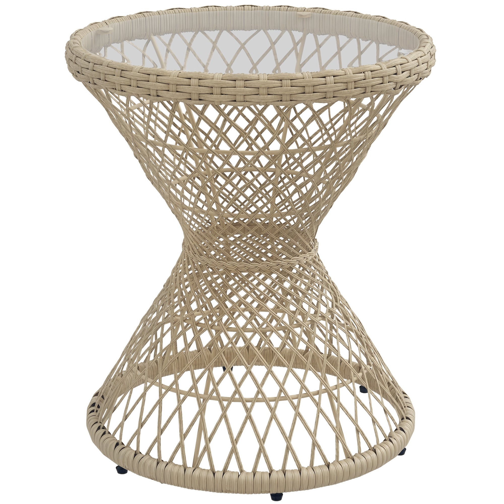 Outsunny Rattan Side Table Havedækstabel, 45 x 45 cm Kaffebord med UV Beskyttelse, Balkonbord med Sikkerhedsglas Topplade, Boho Design Kaffebord, Brun