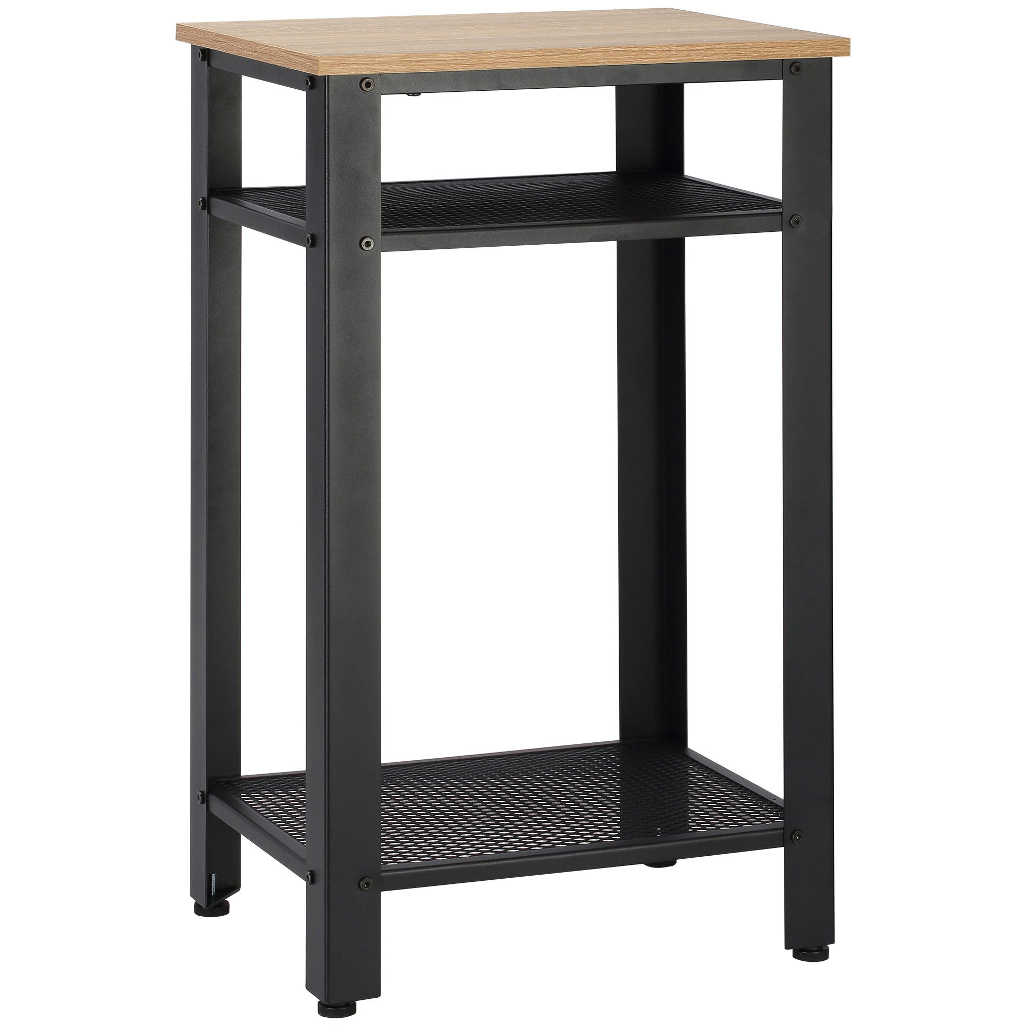 HOMCOM Industrieel Stil Nuesstëll Tèlëschter mat 2 Metallgitterregalen a justierbaren Fëss fir d'Liewenssall an d'Schlofzimmer 45x35x75 cm Echtem Ënnerstëtz an Schwaarz